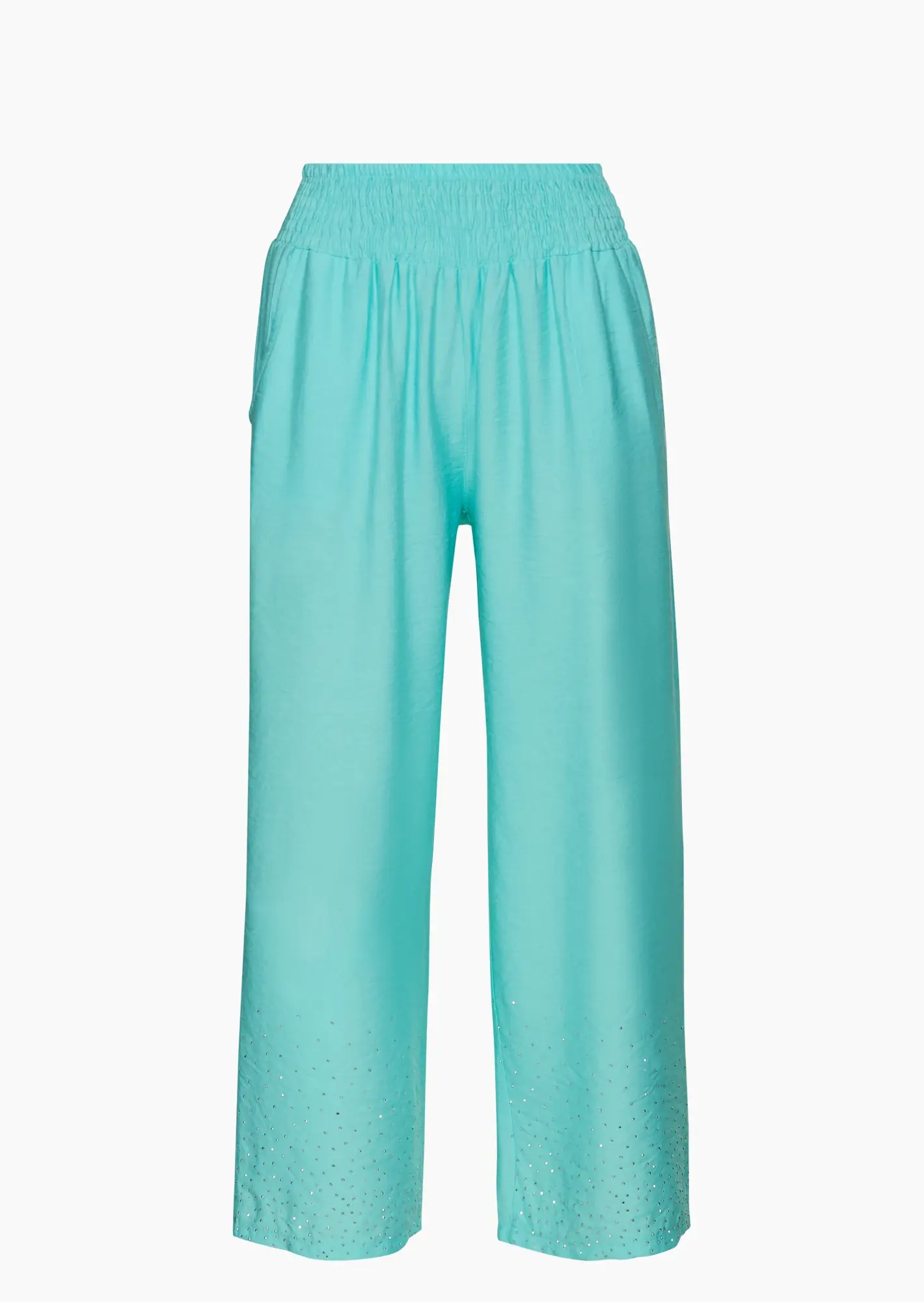 Wide Leg Hose mit dekorativem Saum, türkis