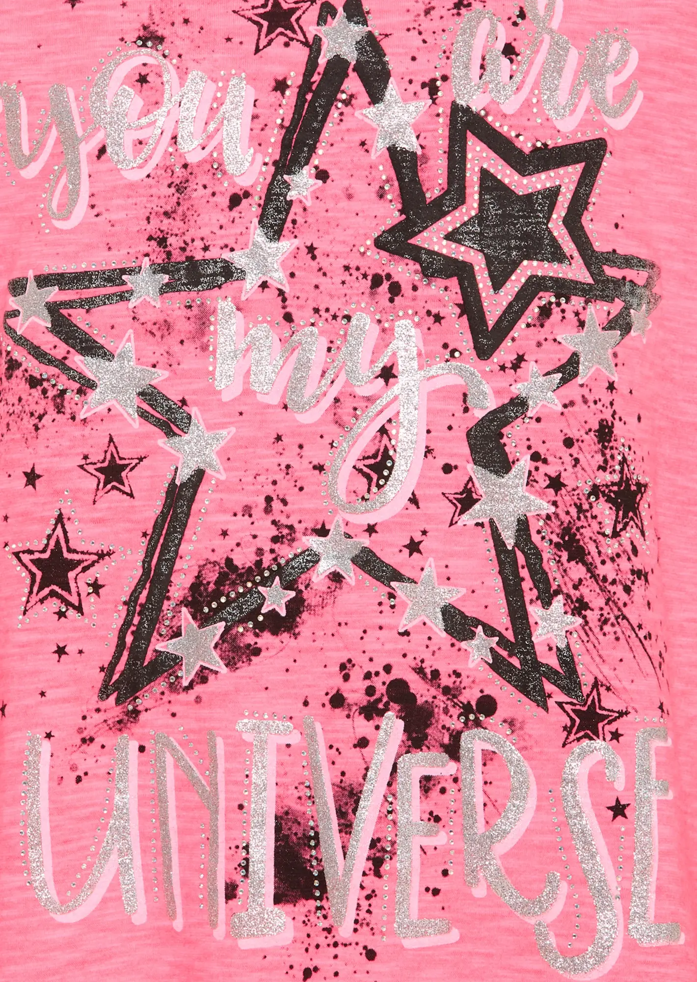 Shirt glitzerndem Schriftzug, neon lobster