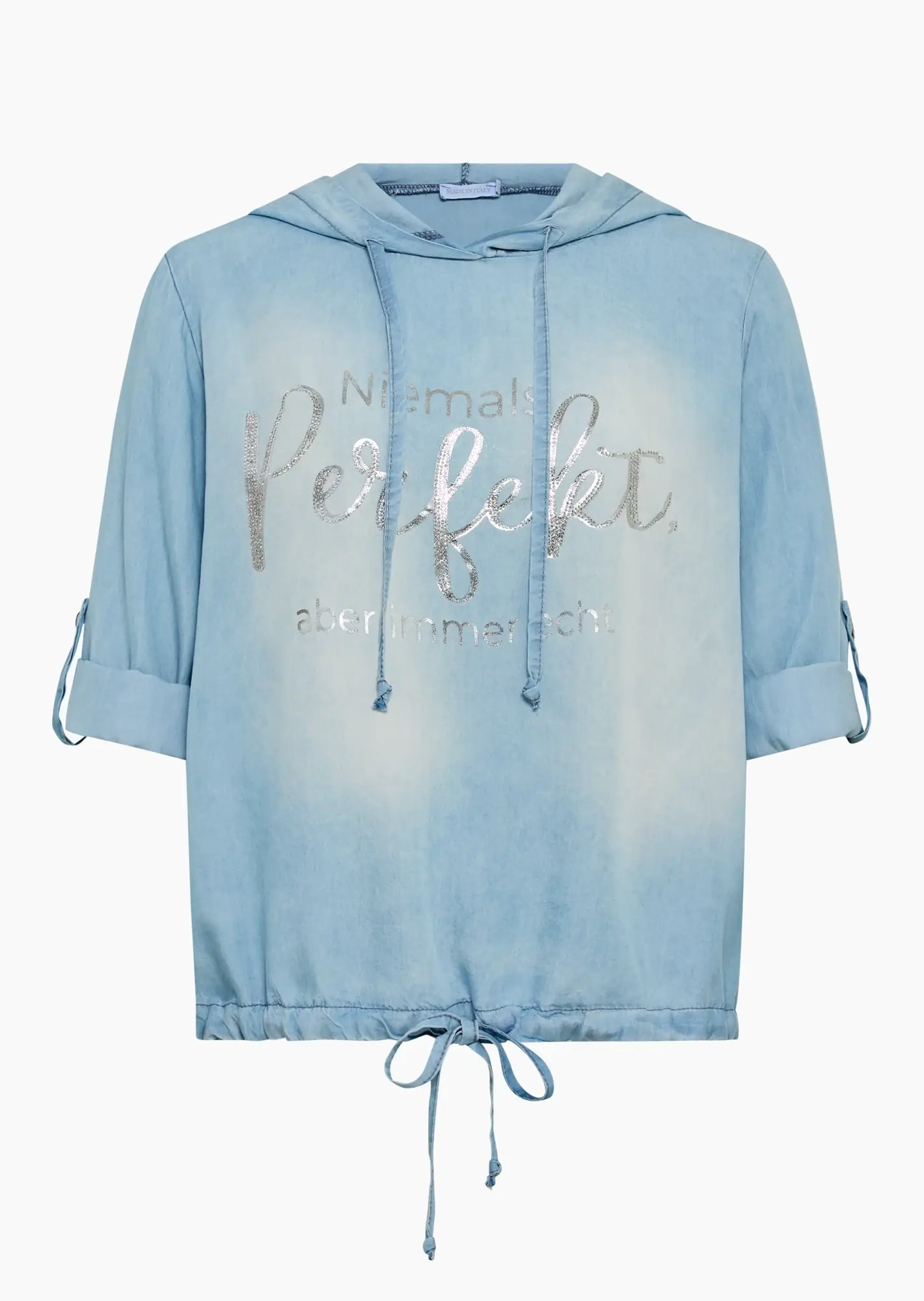 Bluse mit Statement, bleached denim