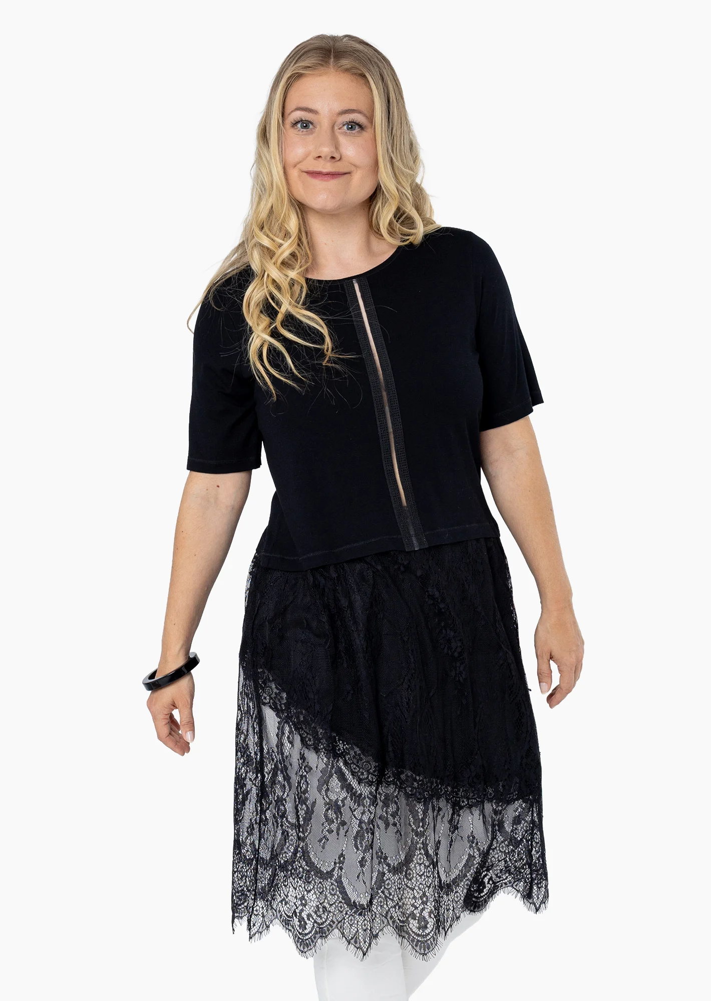 romantisches Shirt im Lagenlook, schwarz