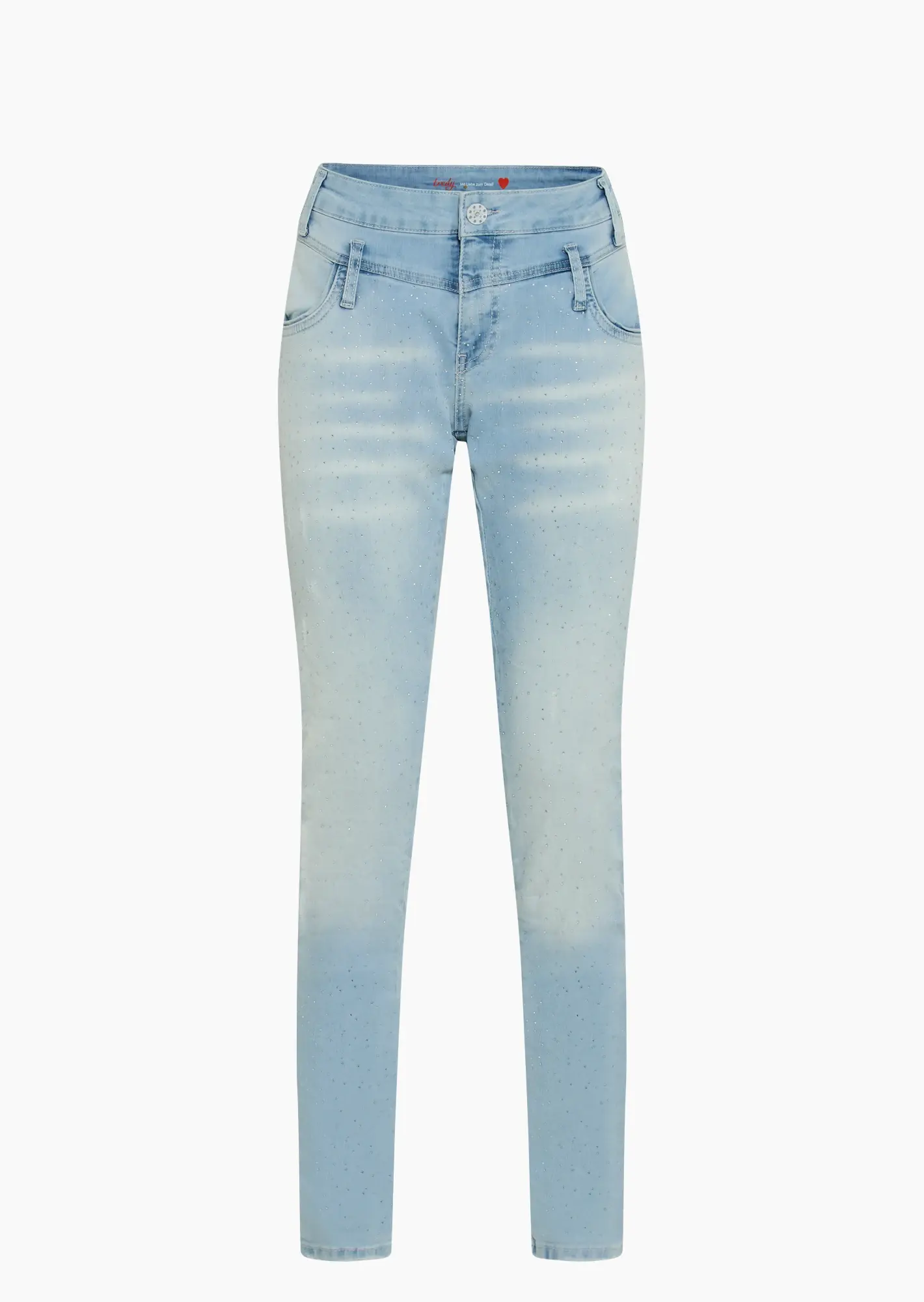 Jeans im Crash-Effekt mit Ziersteinregen, bleached denim