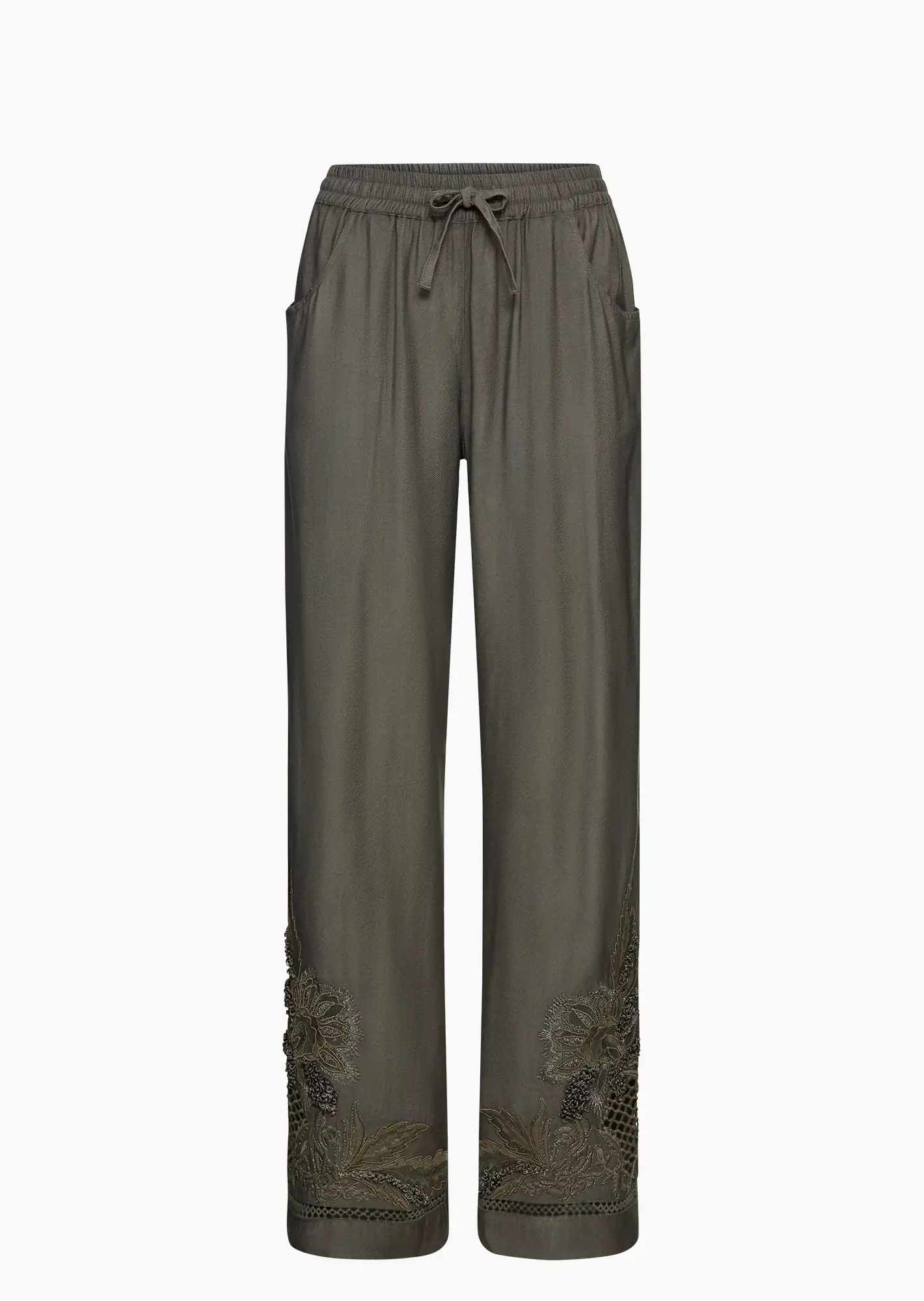 leichte Hose mit dekorativer Stickerei, khaki