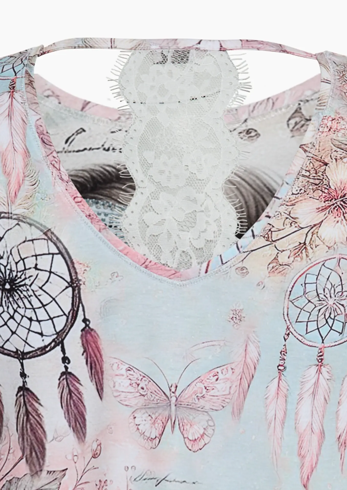 Shirt mit Ziersteinen & Spitze, rosenholz