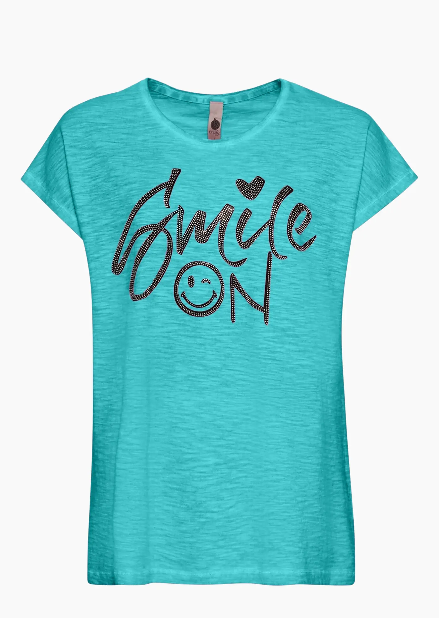 Shirt mit Glitzerlettering, türkis