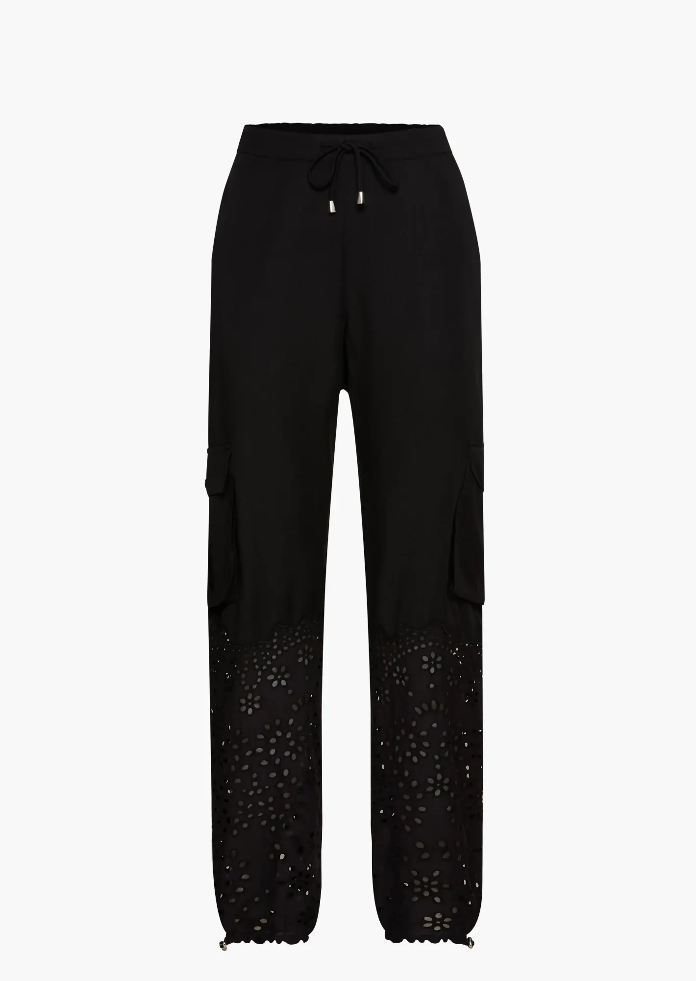 Tencel-Cargo-Hose mit Lochstickerei, schwarz