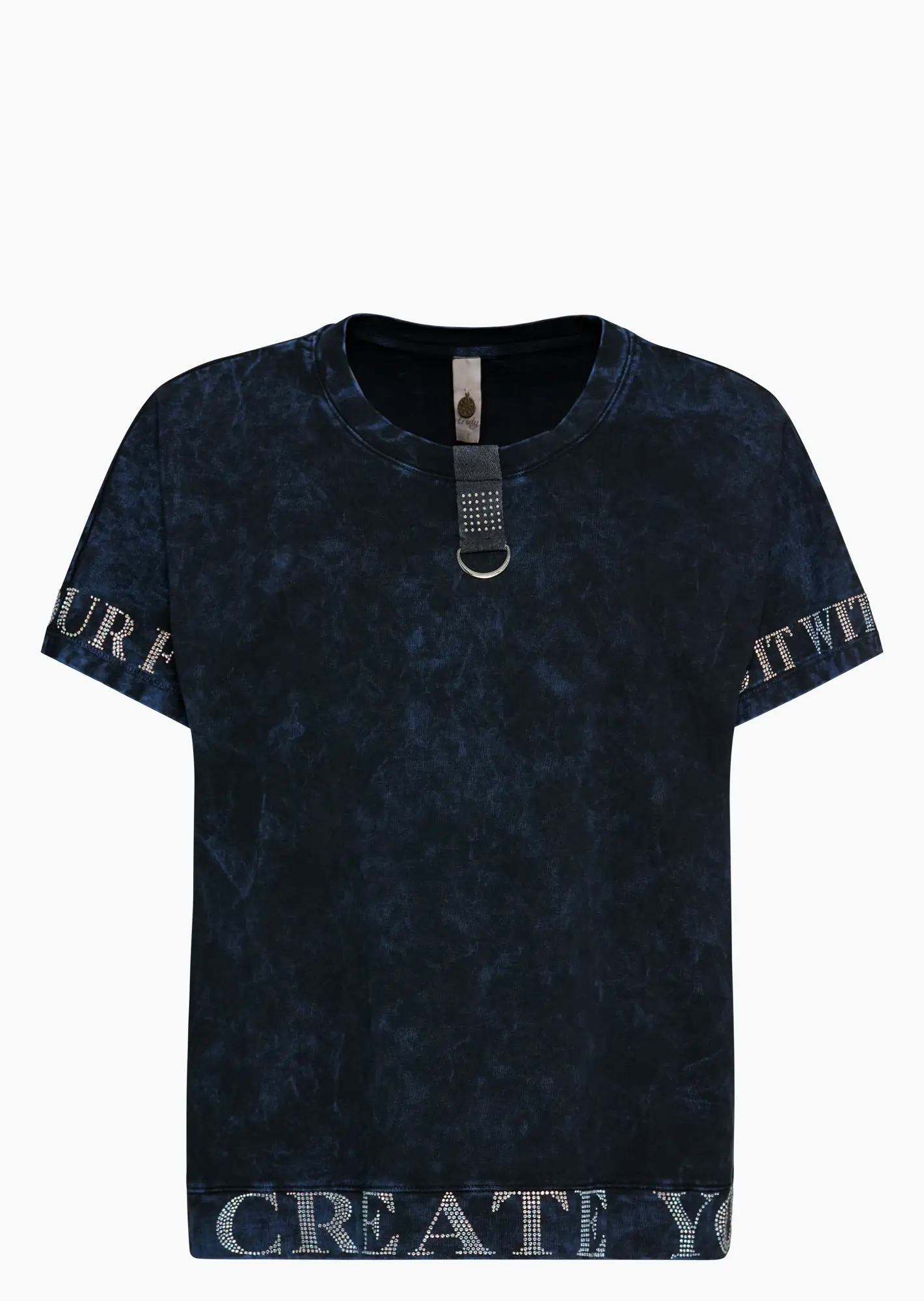 T-Shirt mit Lettering aus Ziersteinen, night