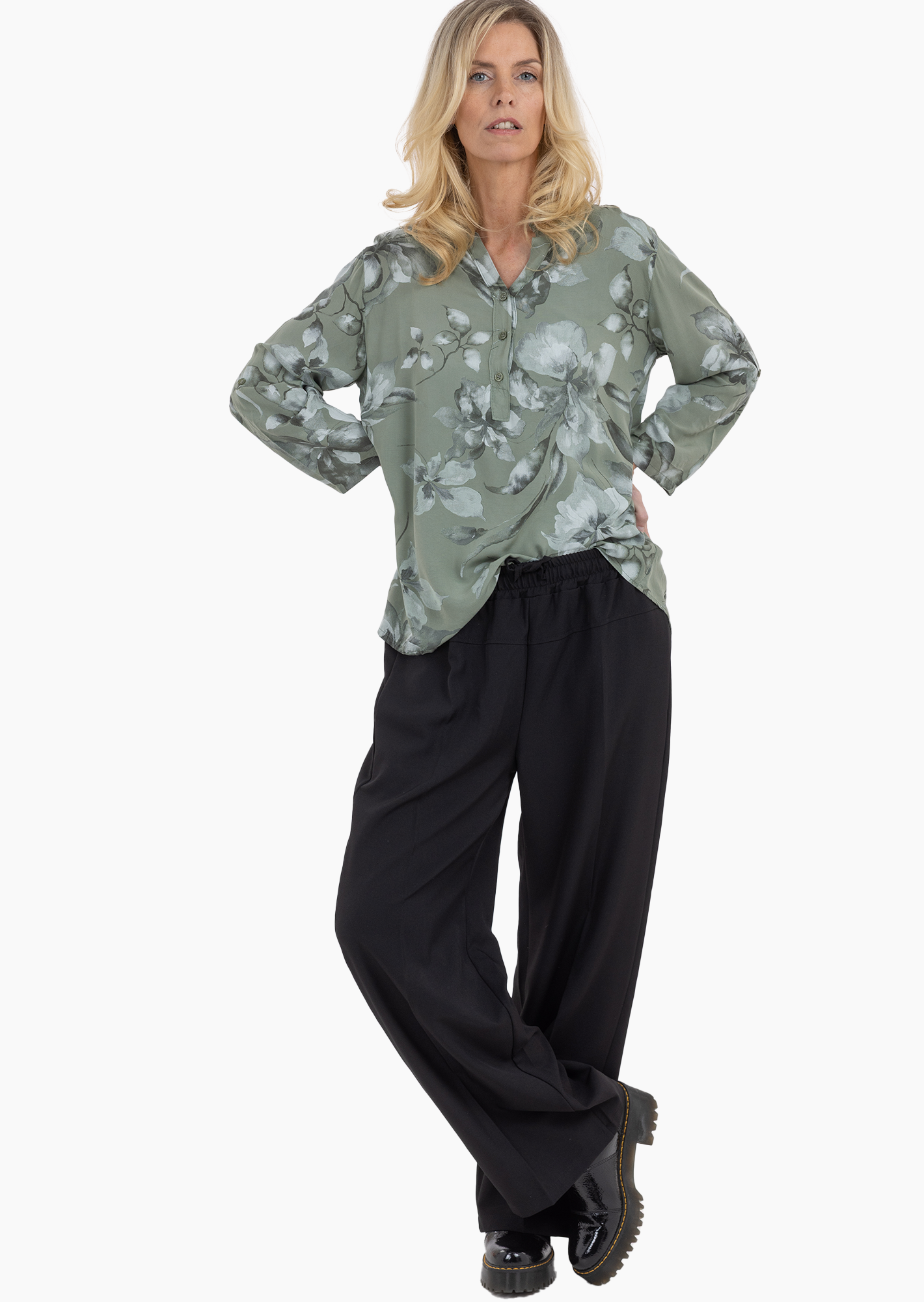 Wide Leg Hose, schwarz