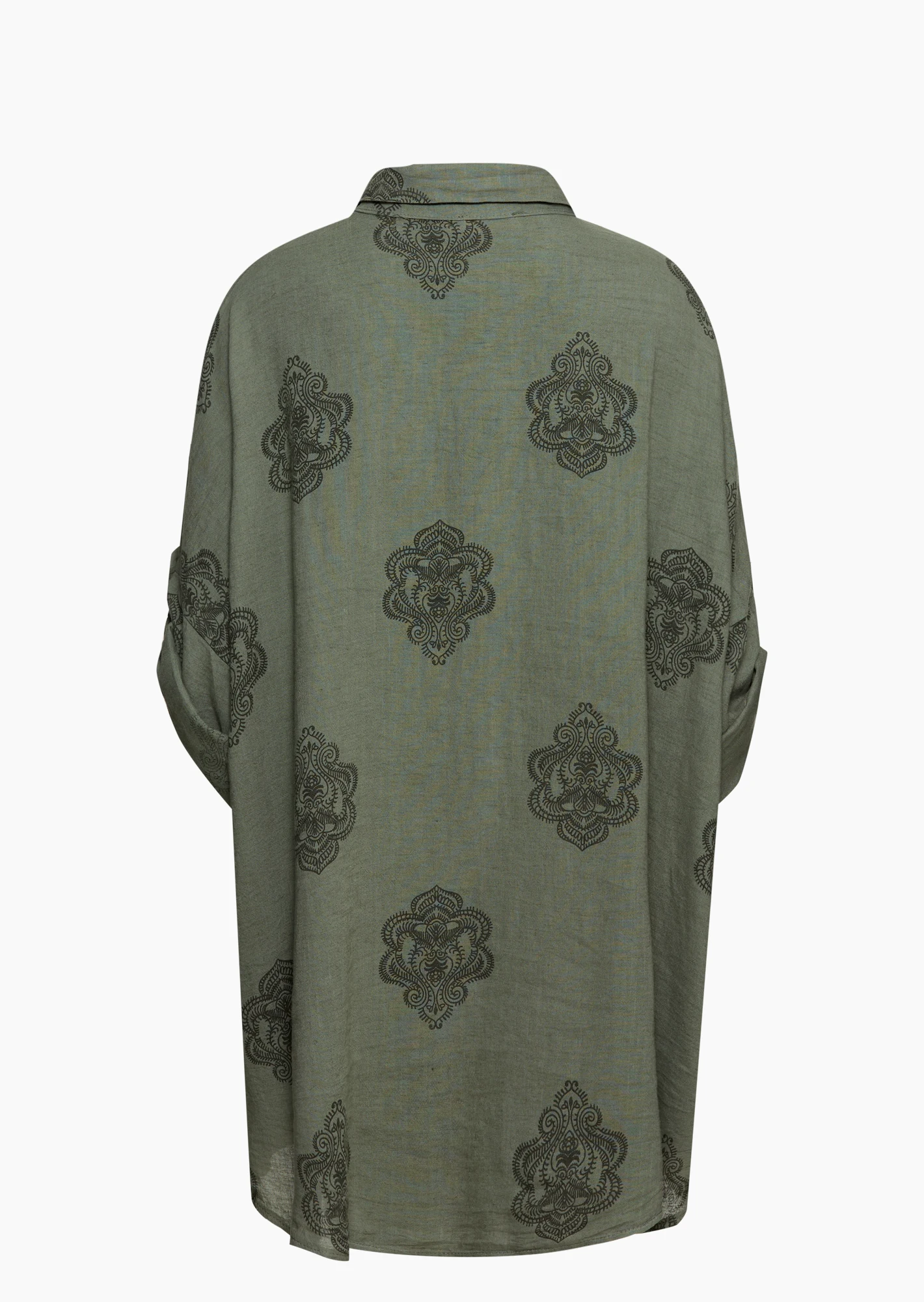 Leinenbluse mit Ornamenten, khaki