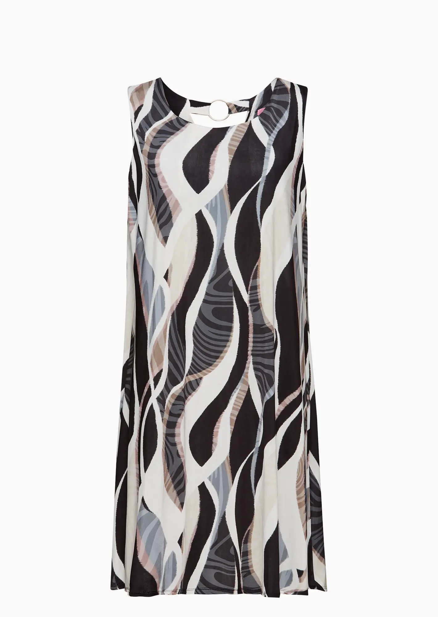 Fließendes Midi-Kleid mit Zierring, crema-schwarz