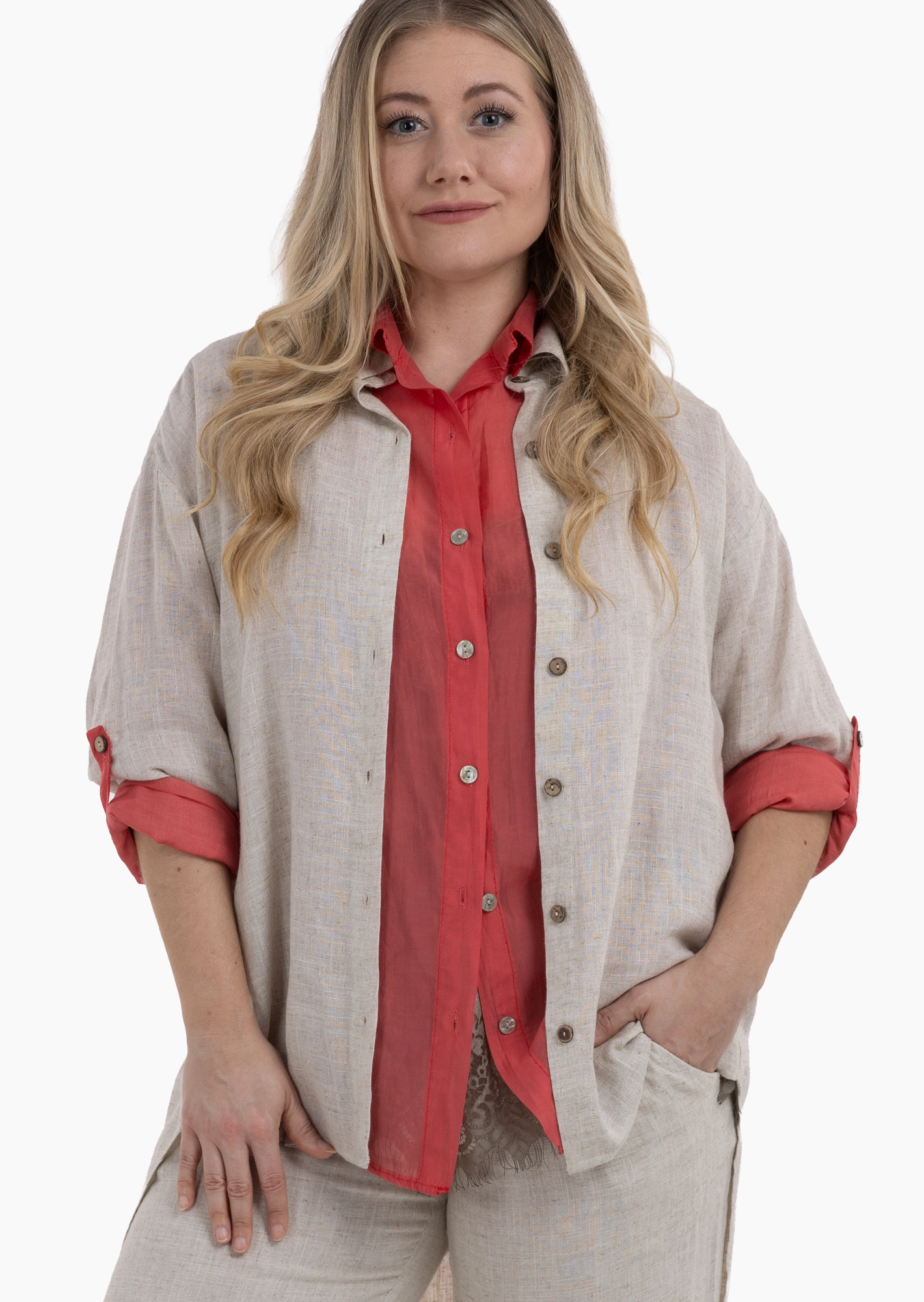 luftige Leinenmixbluse, sand-melange