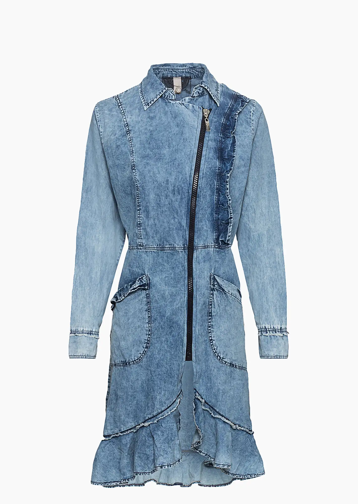 Denim-Mantel mit Volant, bleached denim