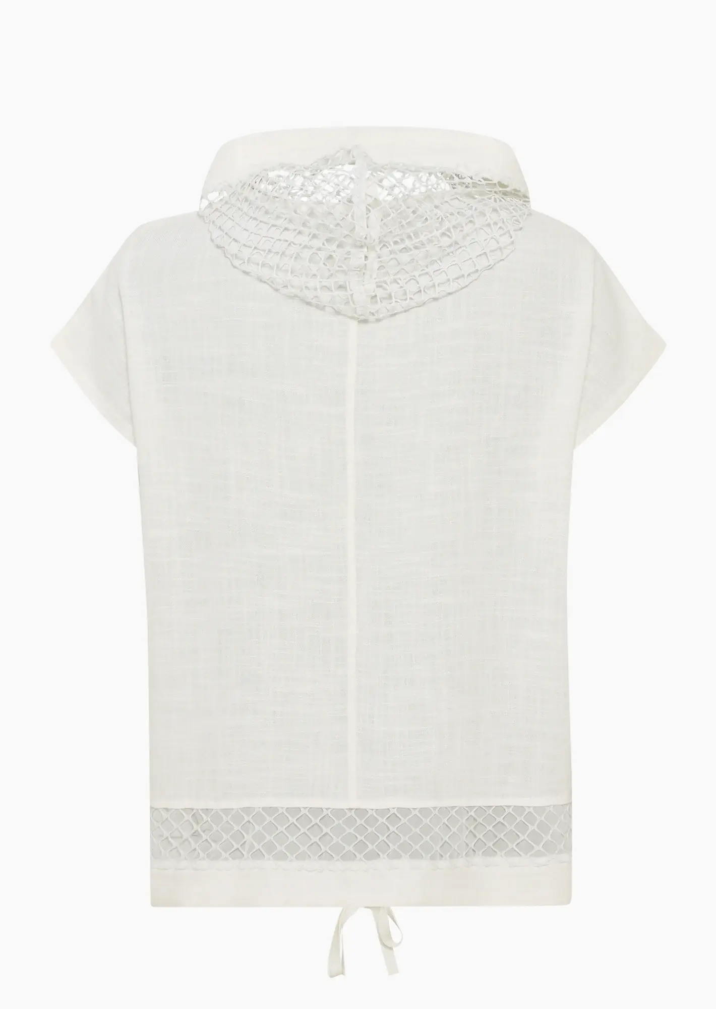 Leinen-Tencel-Blusenshirt mit grobem Netz, offwhite