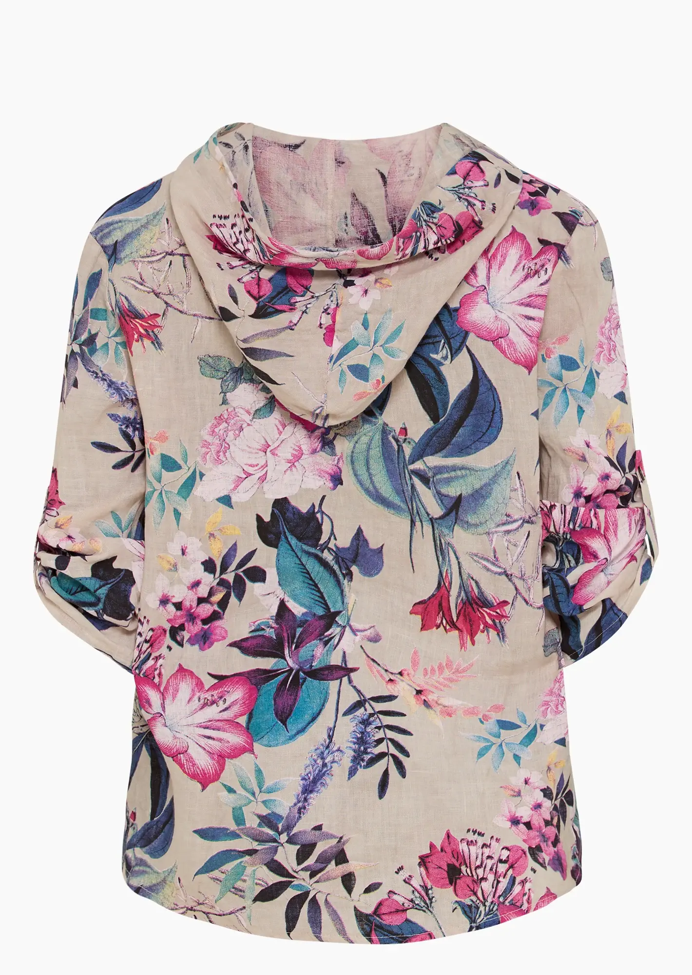 Leinenbluse mit floralen Motiven, crema
