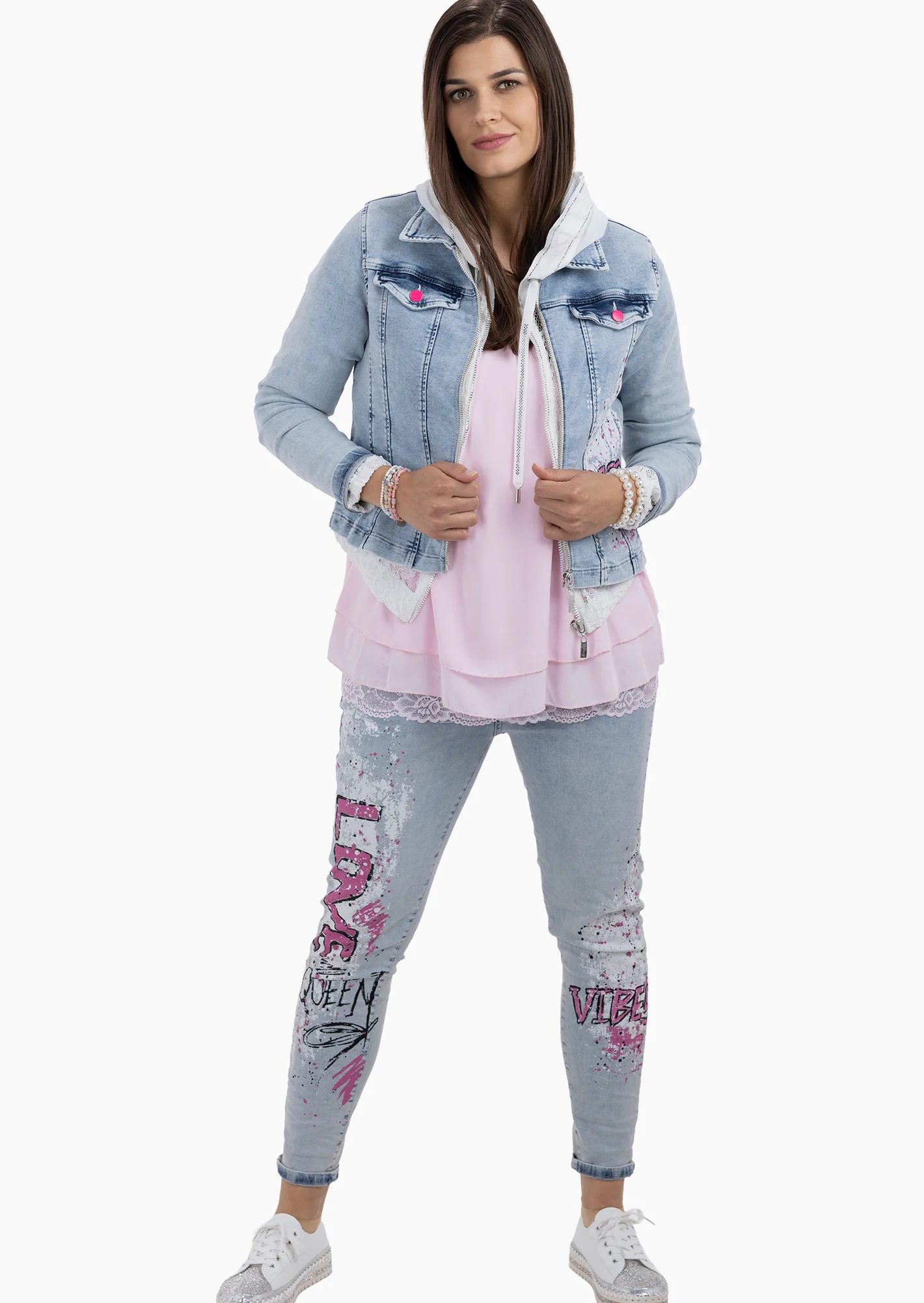 Jeans mit dekorativem Lettering, blue denim