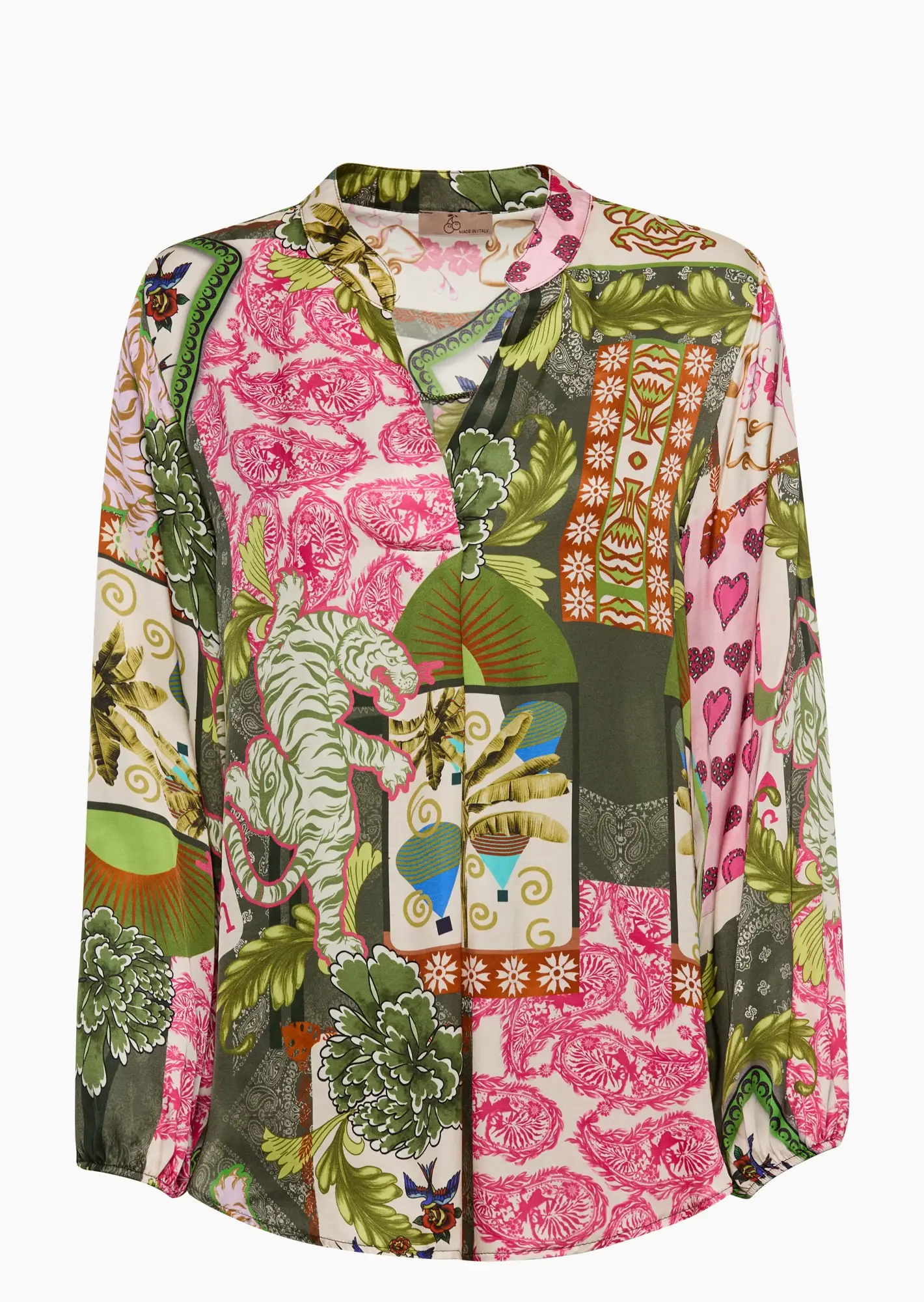 Bluse aus Viskose-Satin, bunt