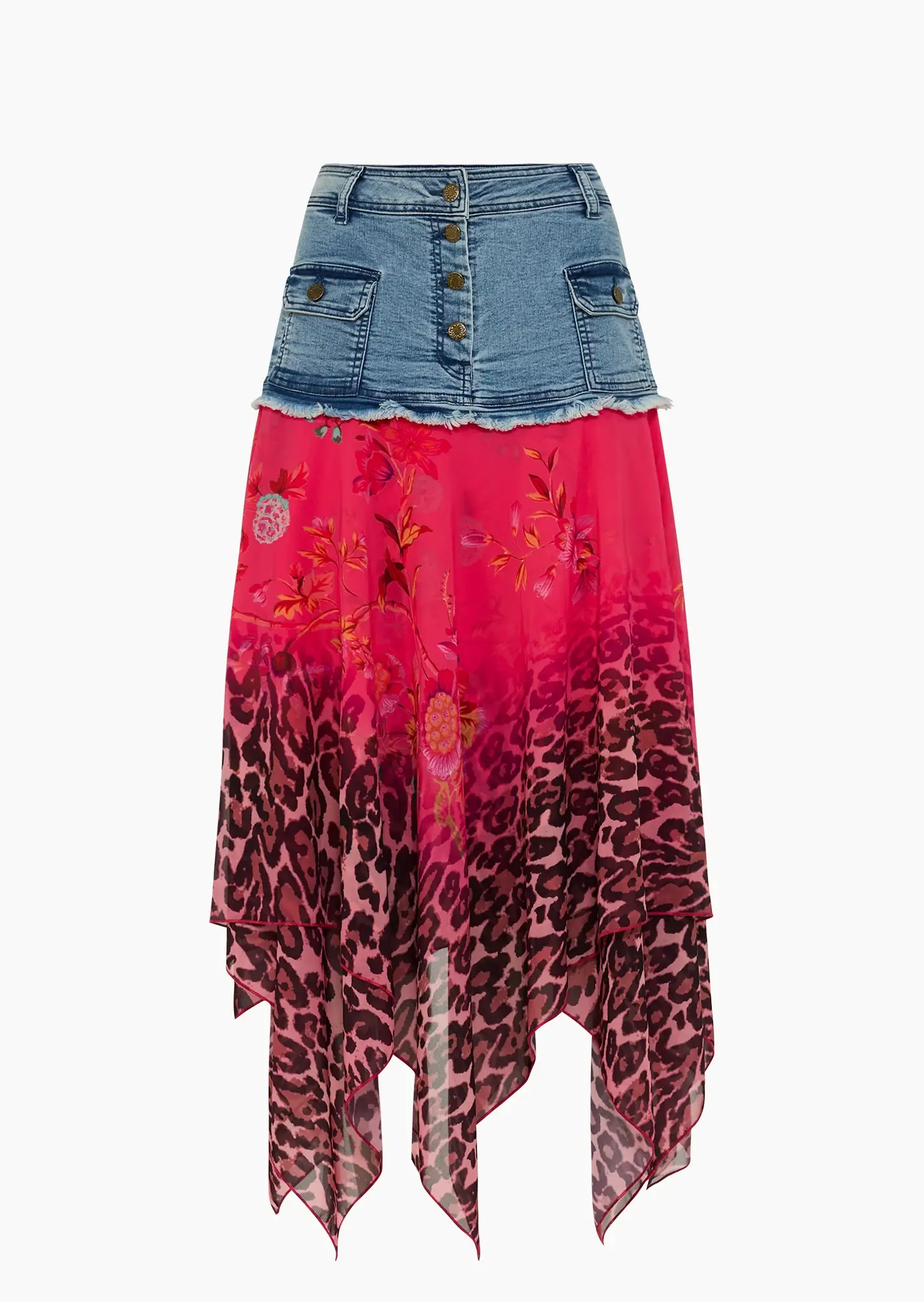 Rock im Denim- & Leo-Blumenstyle, pink