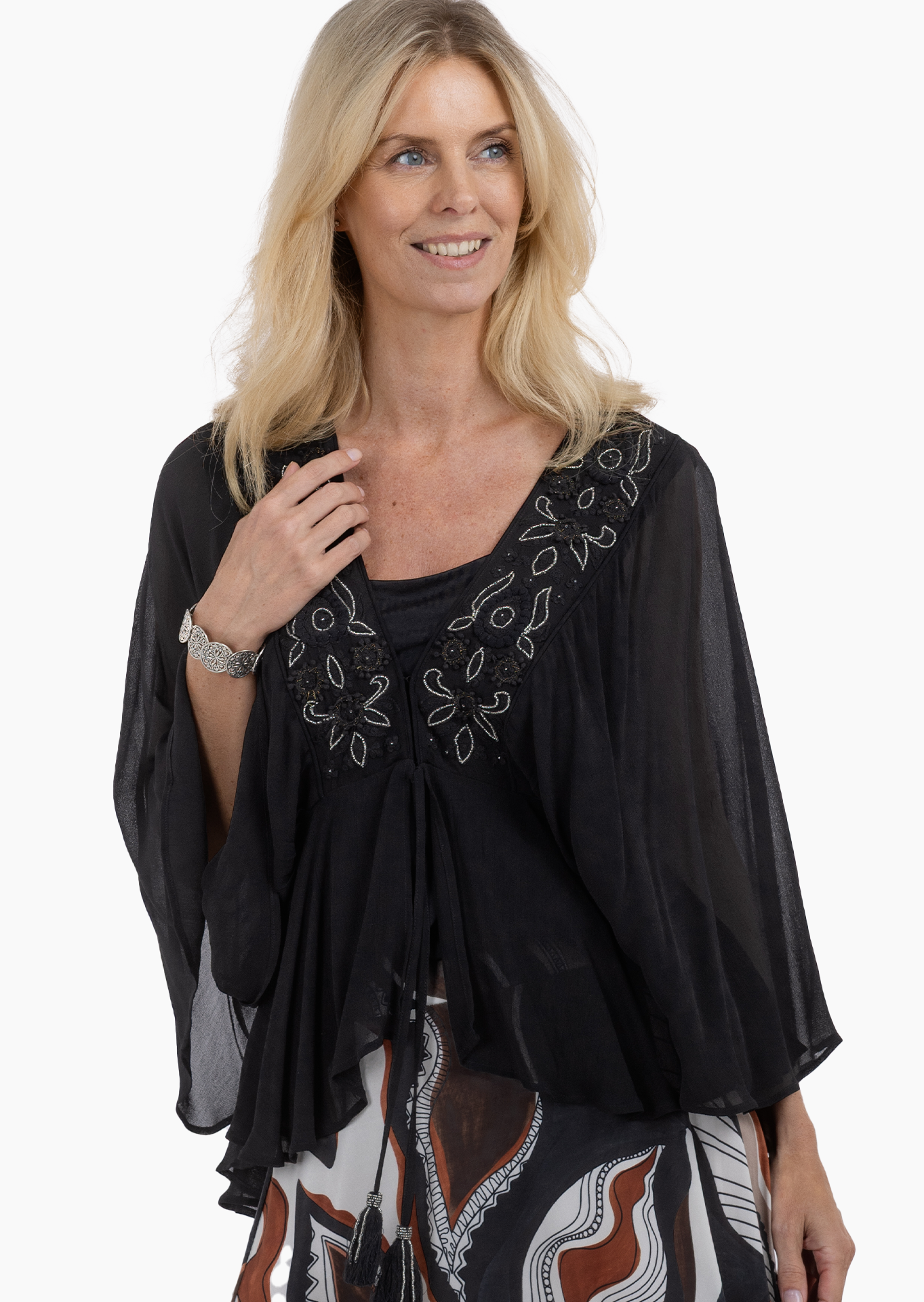 Shirtjacke mit Stickerei, schwarz