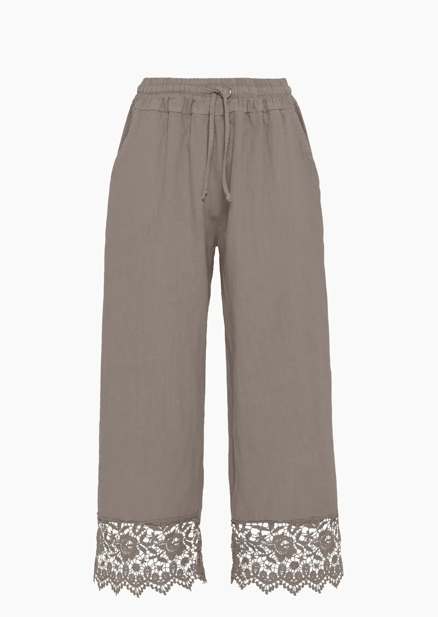 Leinenmixhose mit gehäkeltem Saum, fango