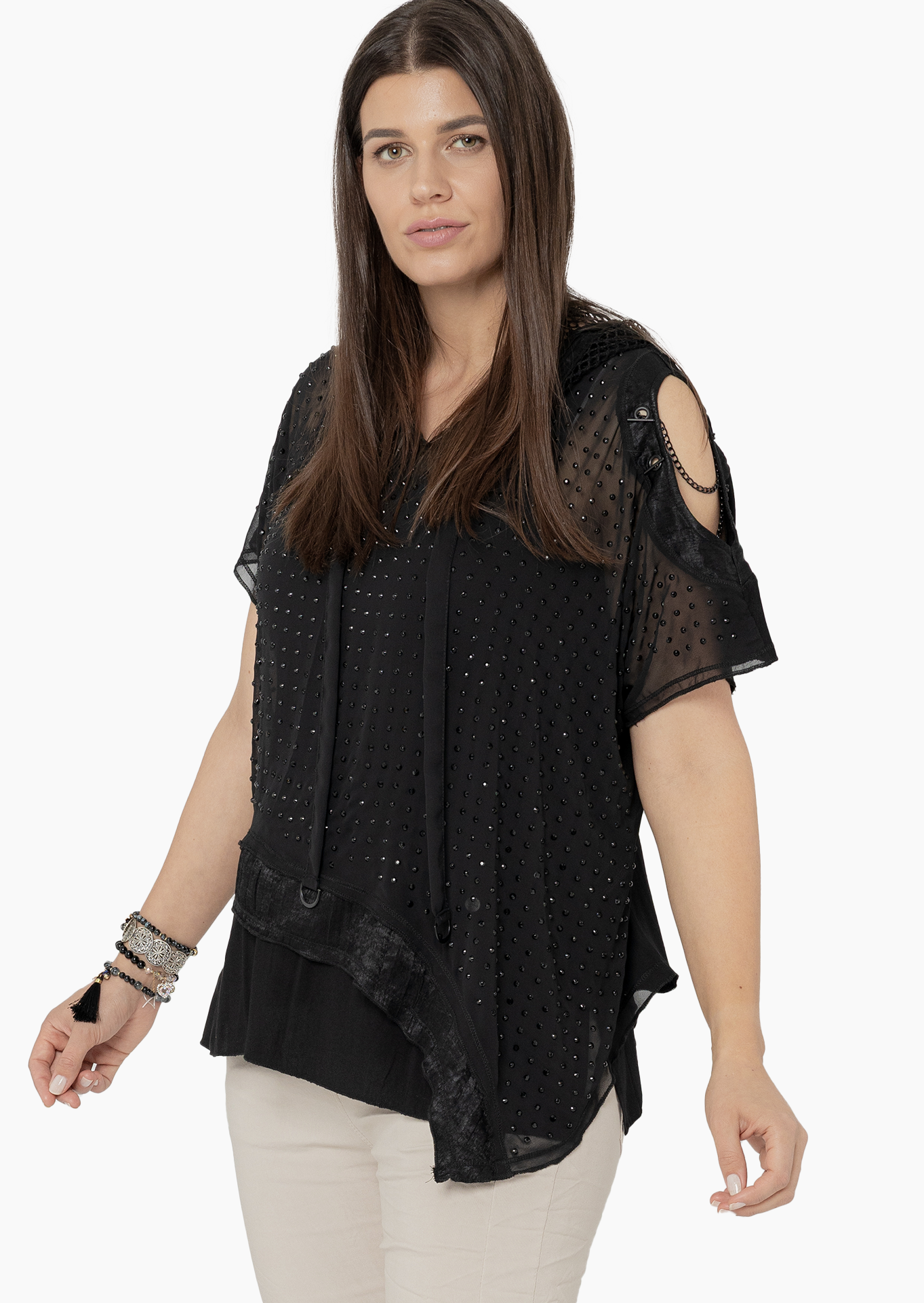Bluse mit Highlights, schwarz