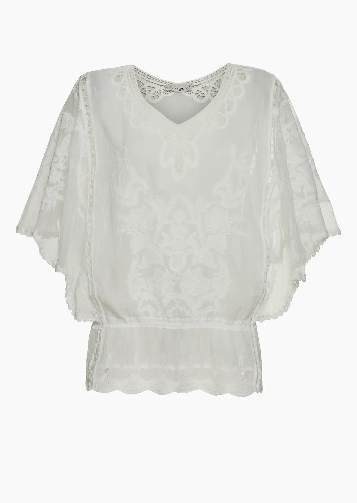 transparente Bluse mit Stickerei, offwhite