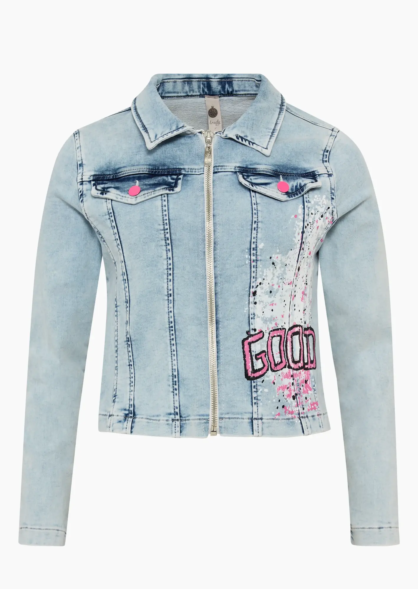 Trendige Jeansjacke mit pinken Details, bleached denim