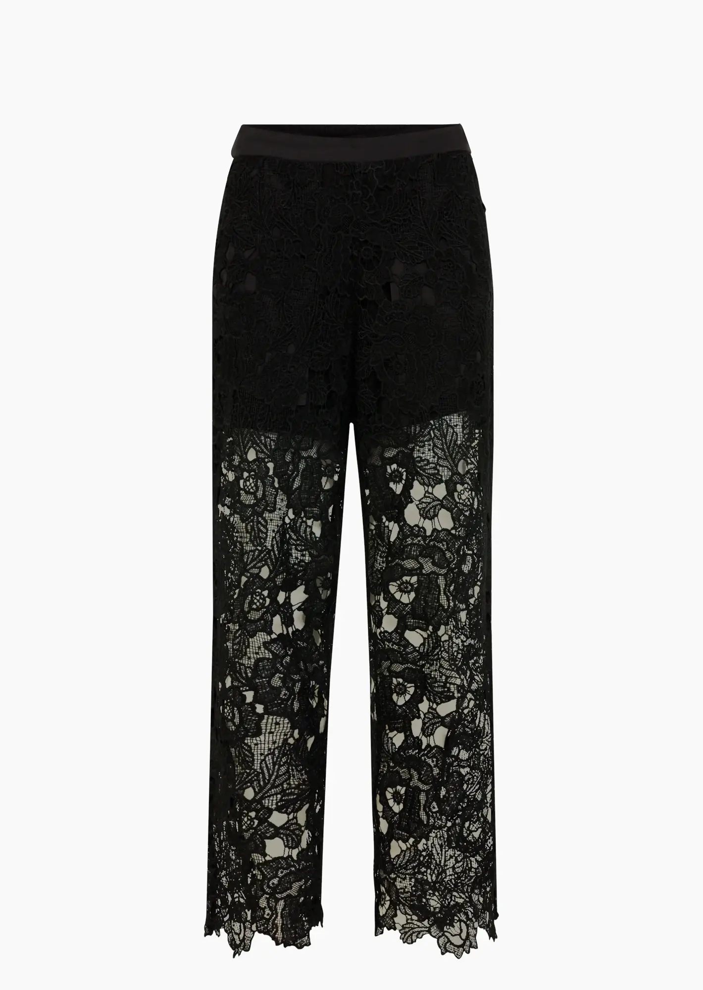 Wide Leg Spitzenhose, schwarz