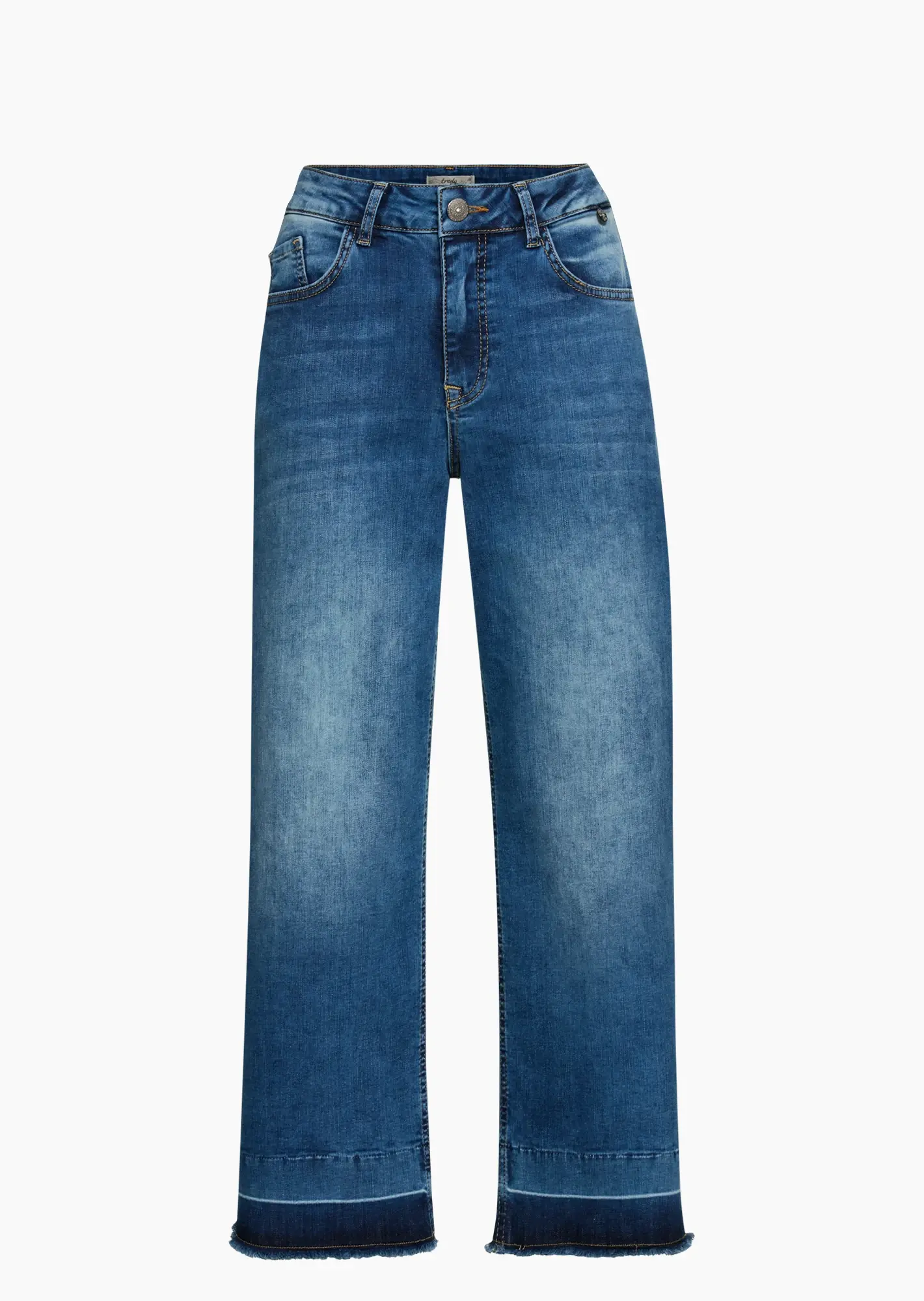 Wide Leg Jeans mit fransigem Saum, blue denim