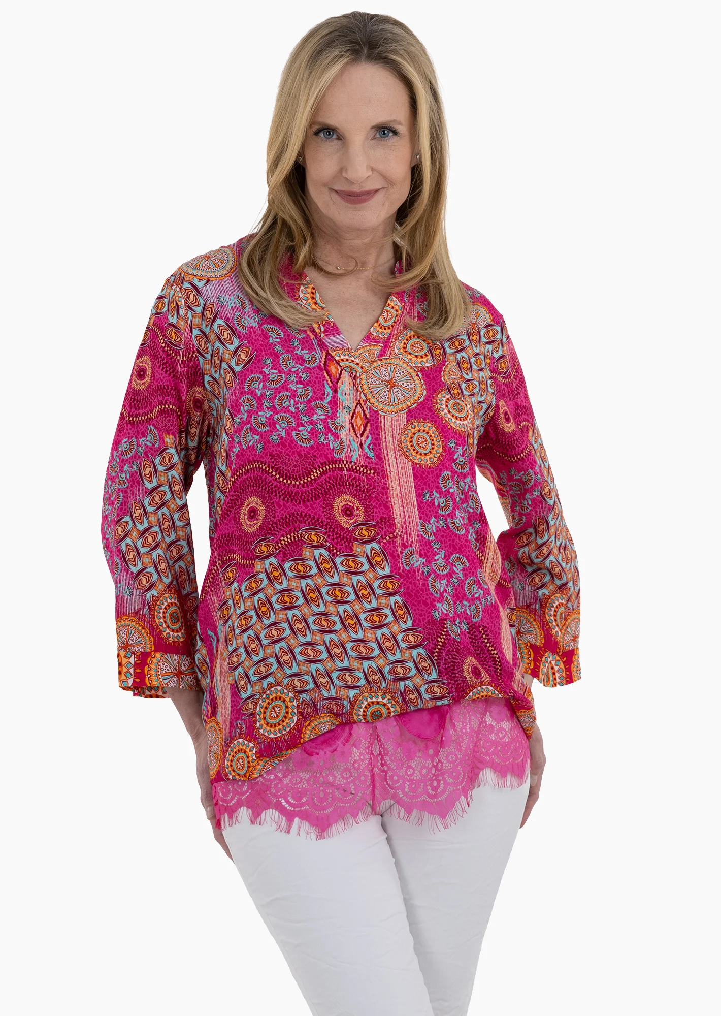 Bluse im Alloverprint, pink