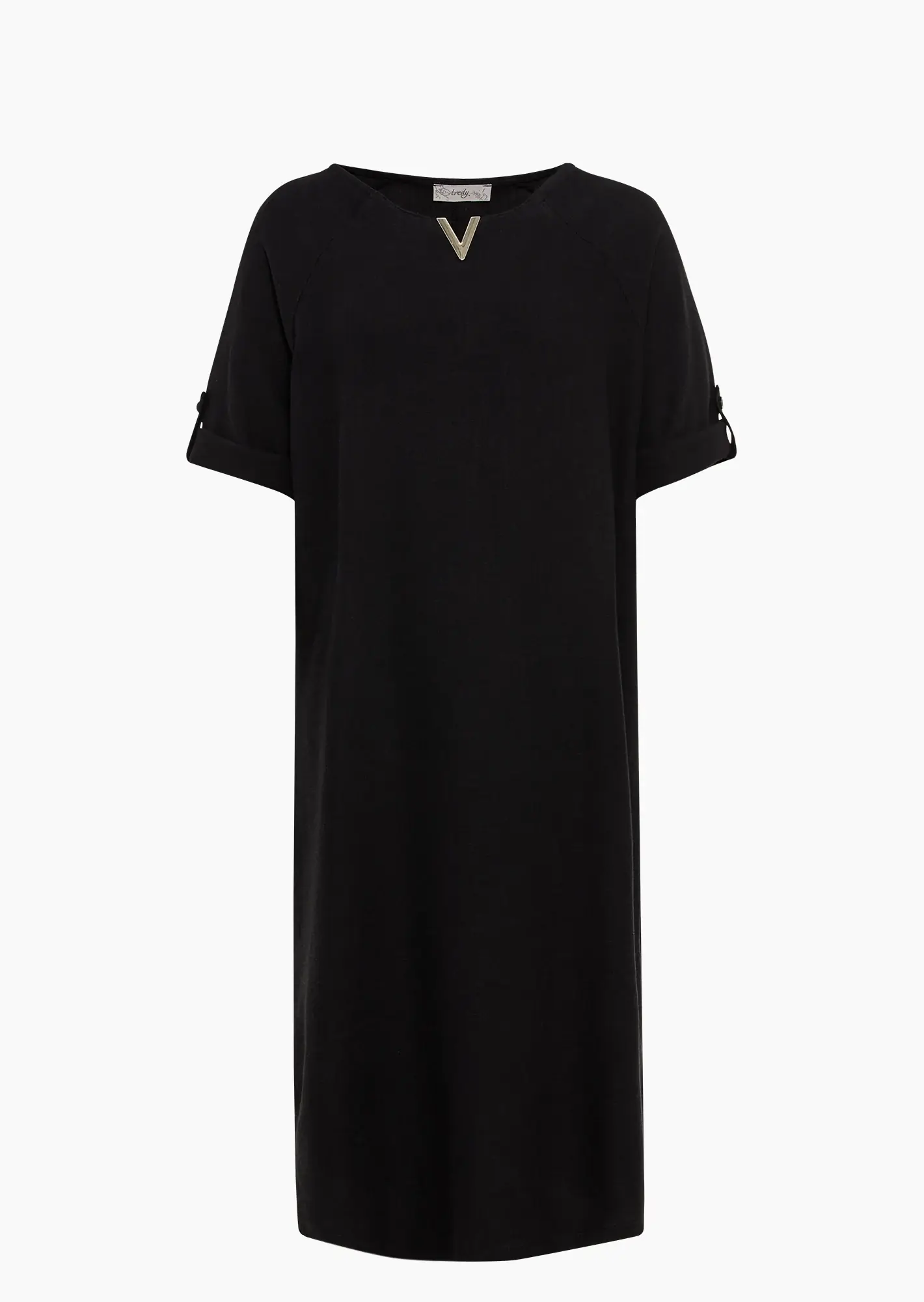 lockeres Kleid mit dekorativem Ausschnitt, schwarz