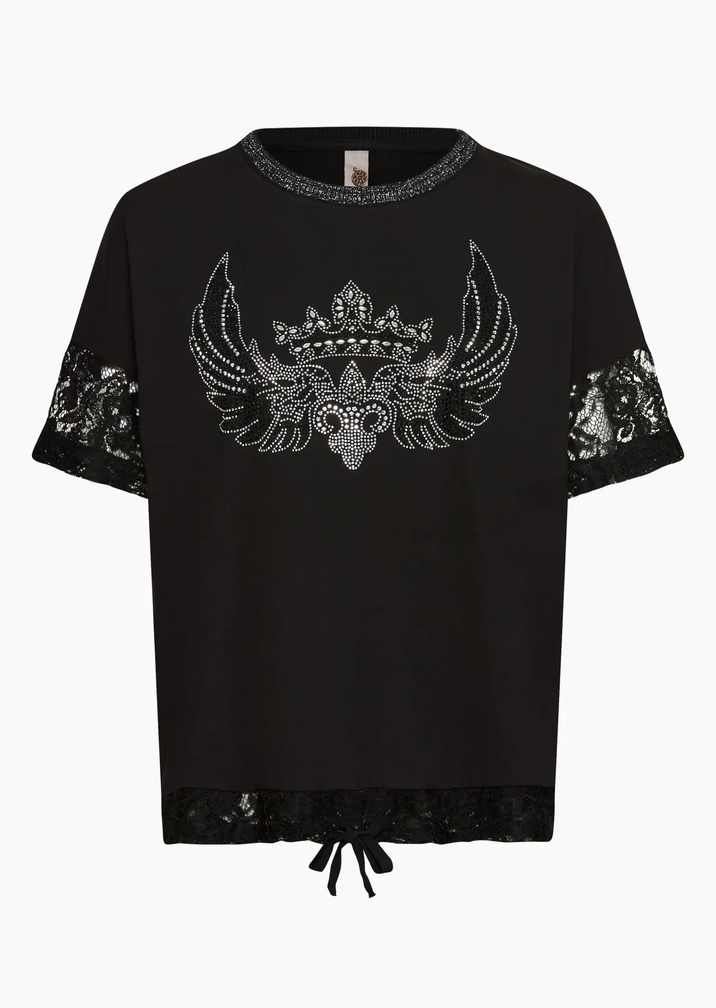 Shirt mit Glitzer- & Spitzendetails, schwarz
