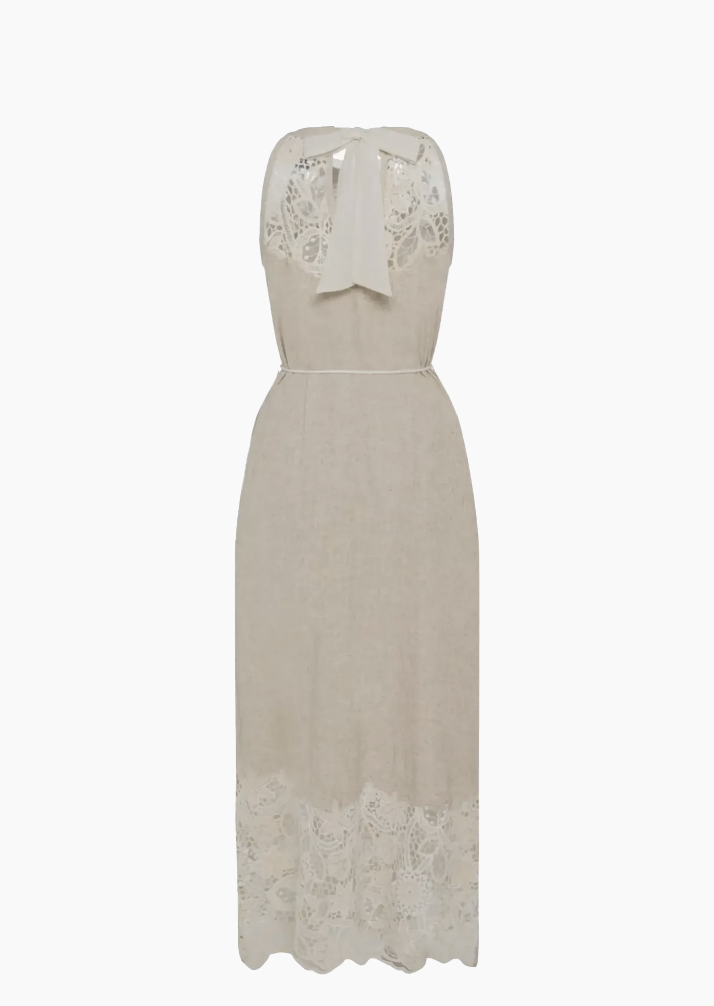 Leinenmixkleid mit Häkelspitze, sand-melange
