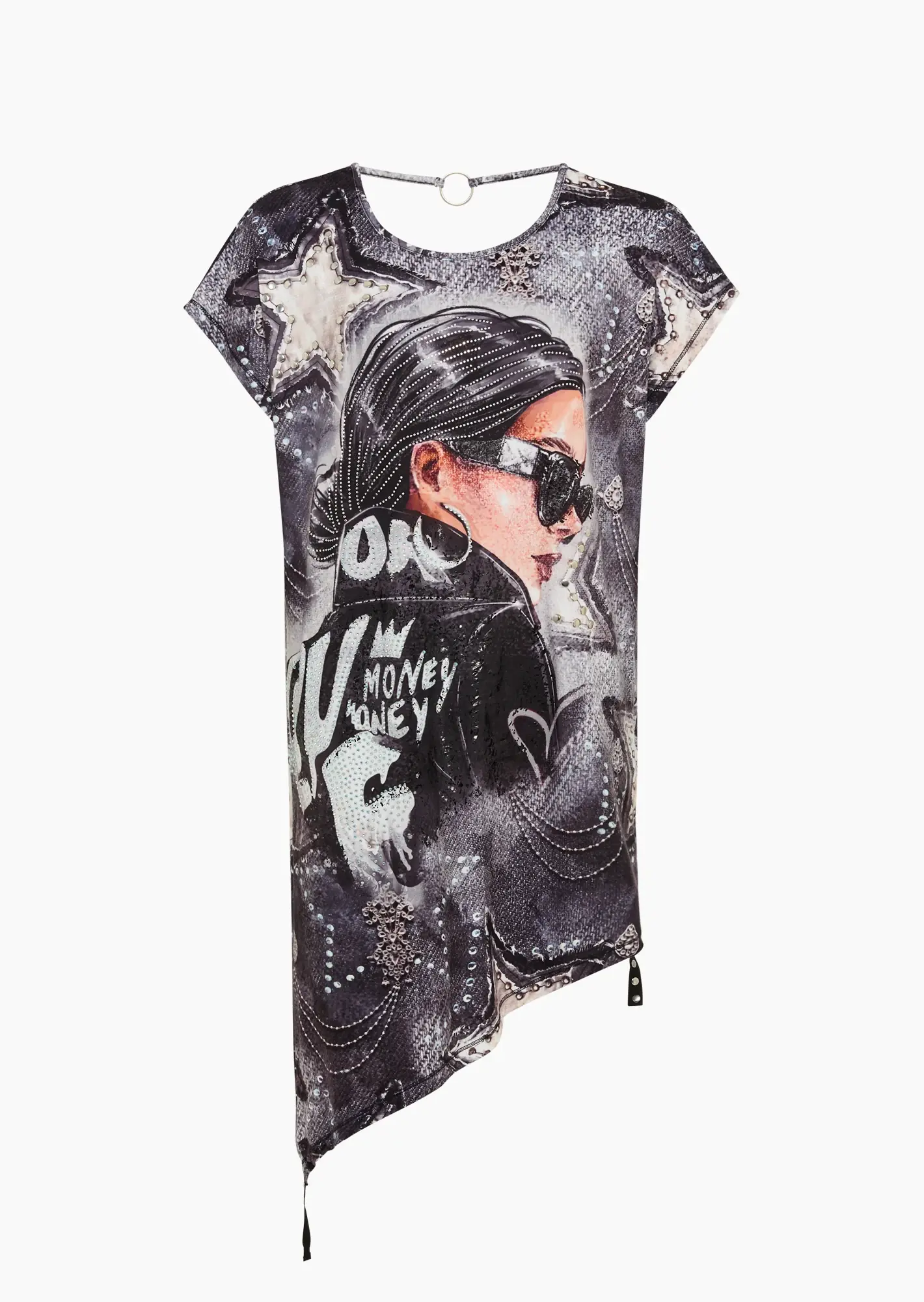 asymmetrisches Shirt mit Highlights, schwarz