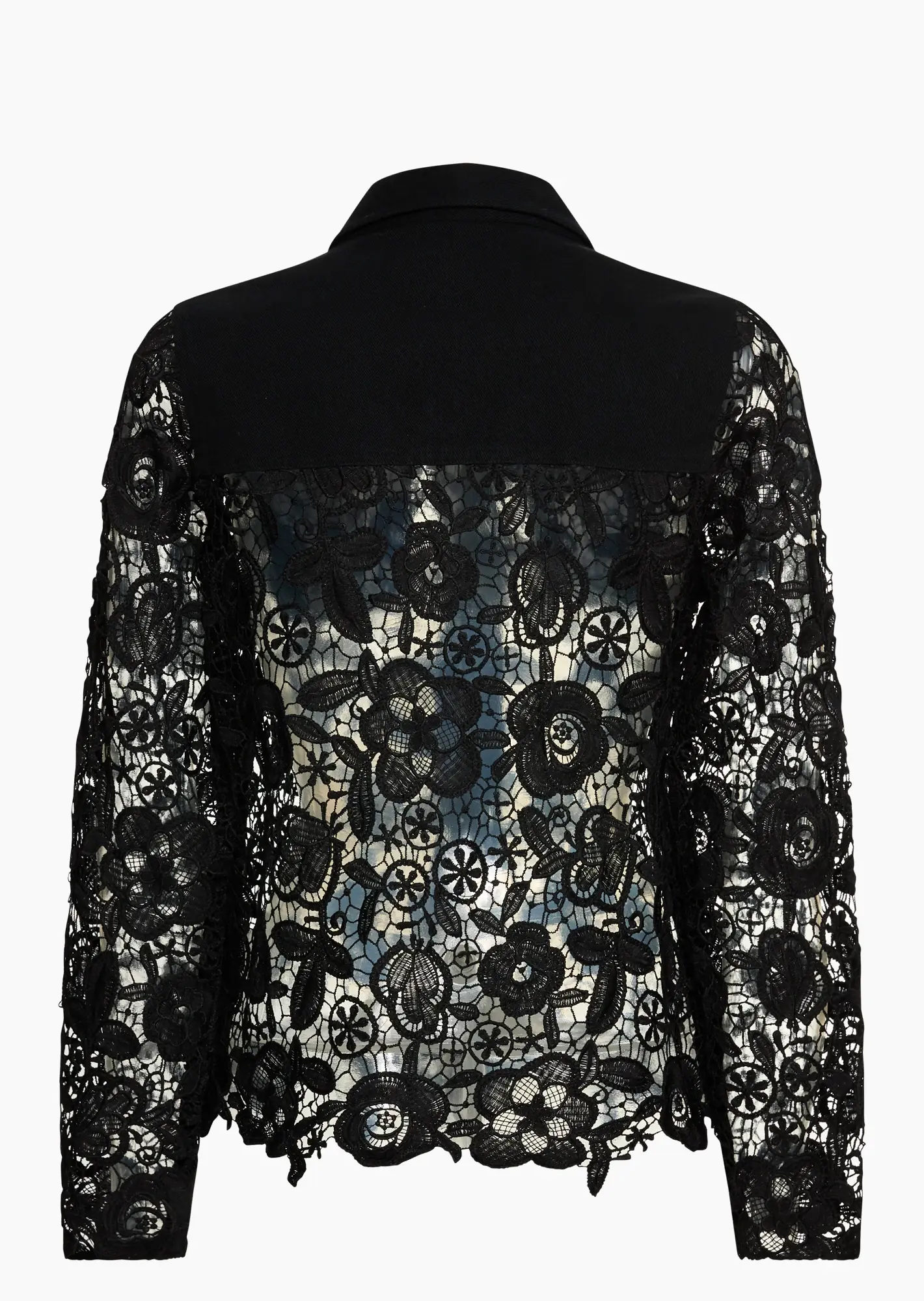 Jeansjacke in Allover-Häkeloptik, schwarz
