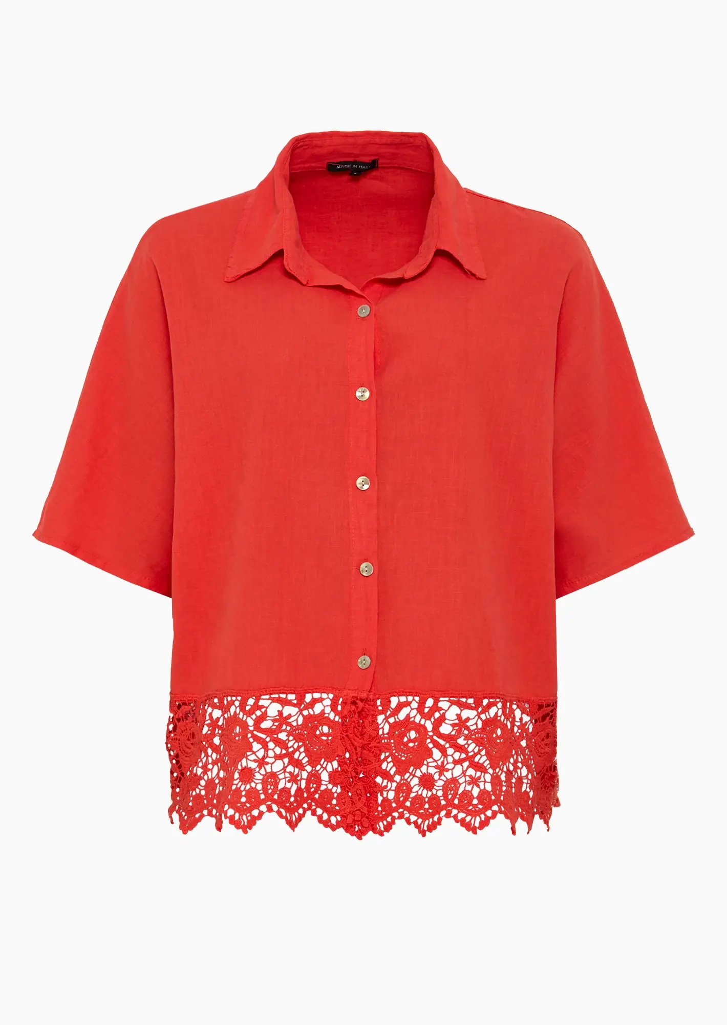 Leinenmixbluse mit Häkeldetails, orange