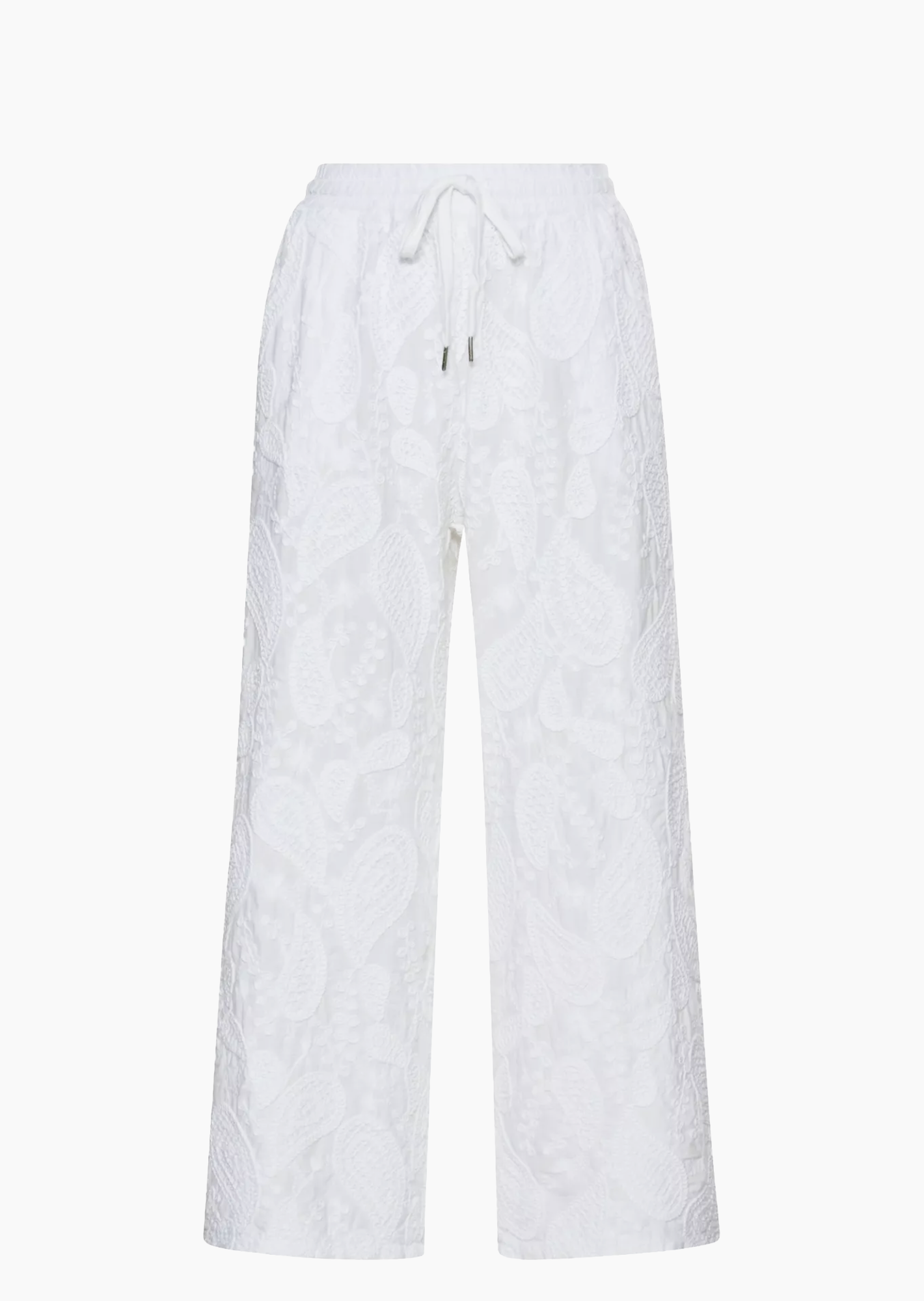 Wide Leg Hose bestickt, weiß