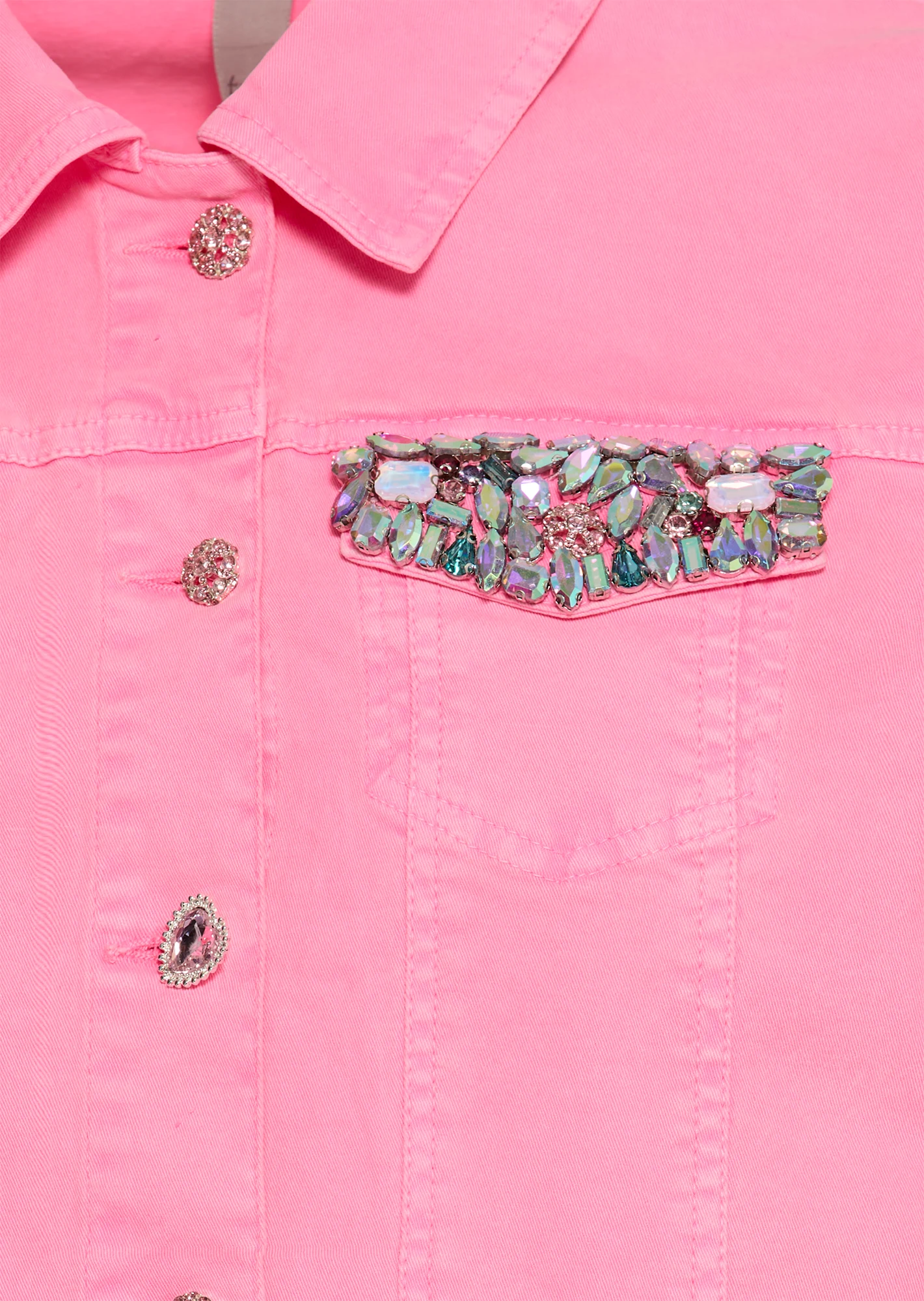 Jeansjacke mit Ziersteinen, pink