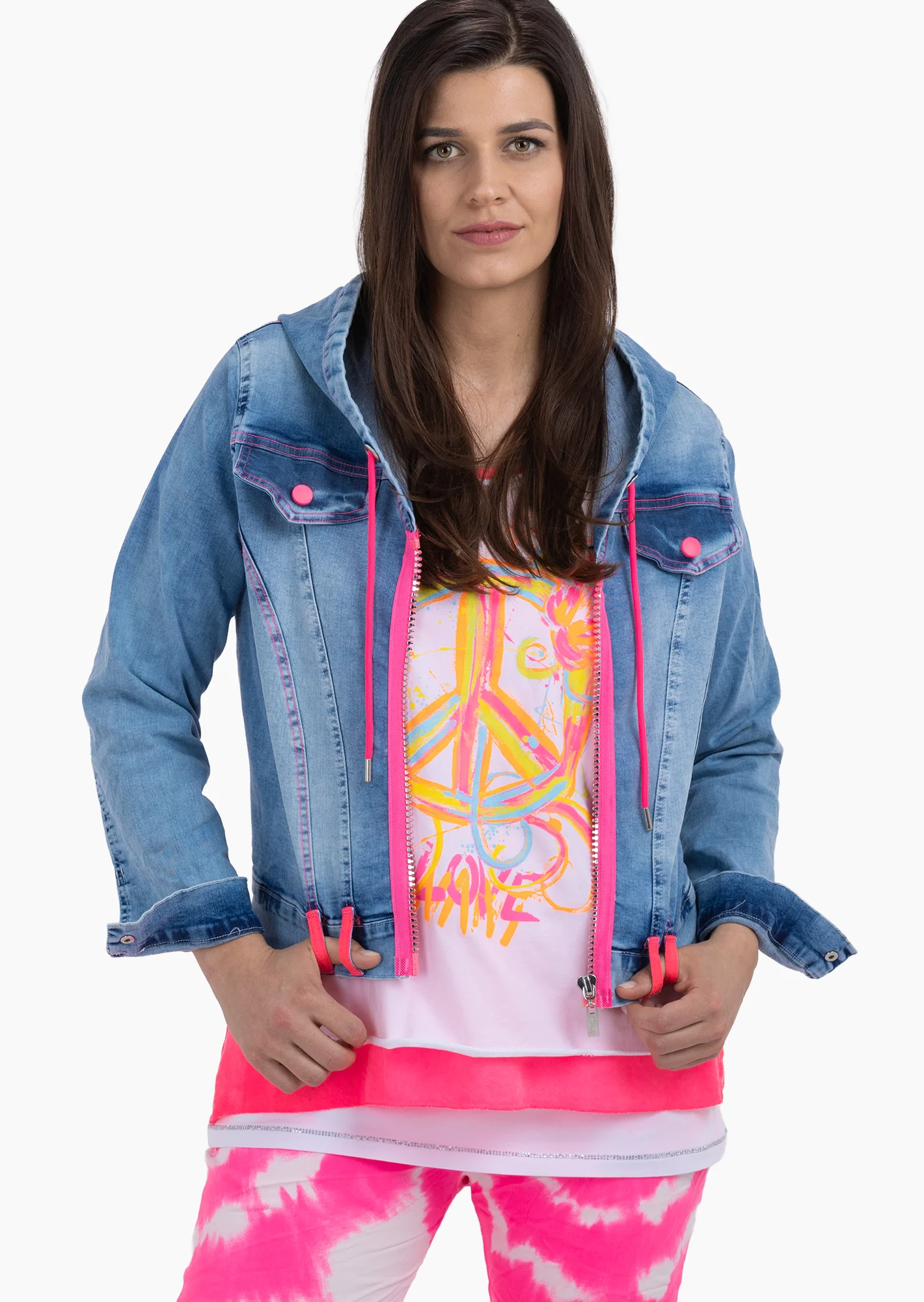 Jeansjacke mit Farbhighlights, bleached denim