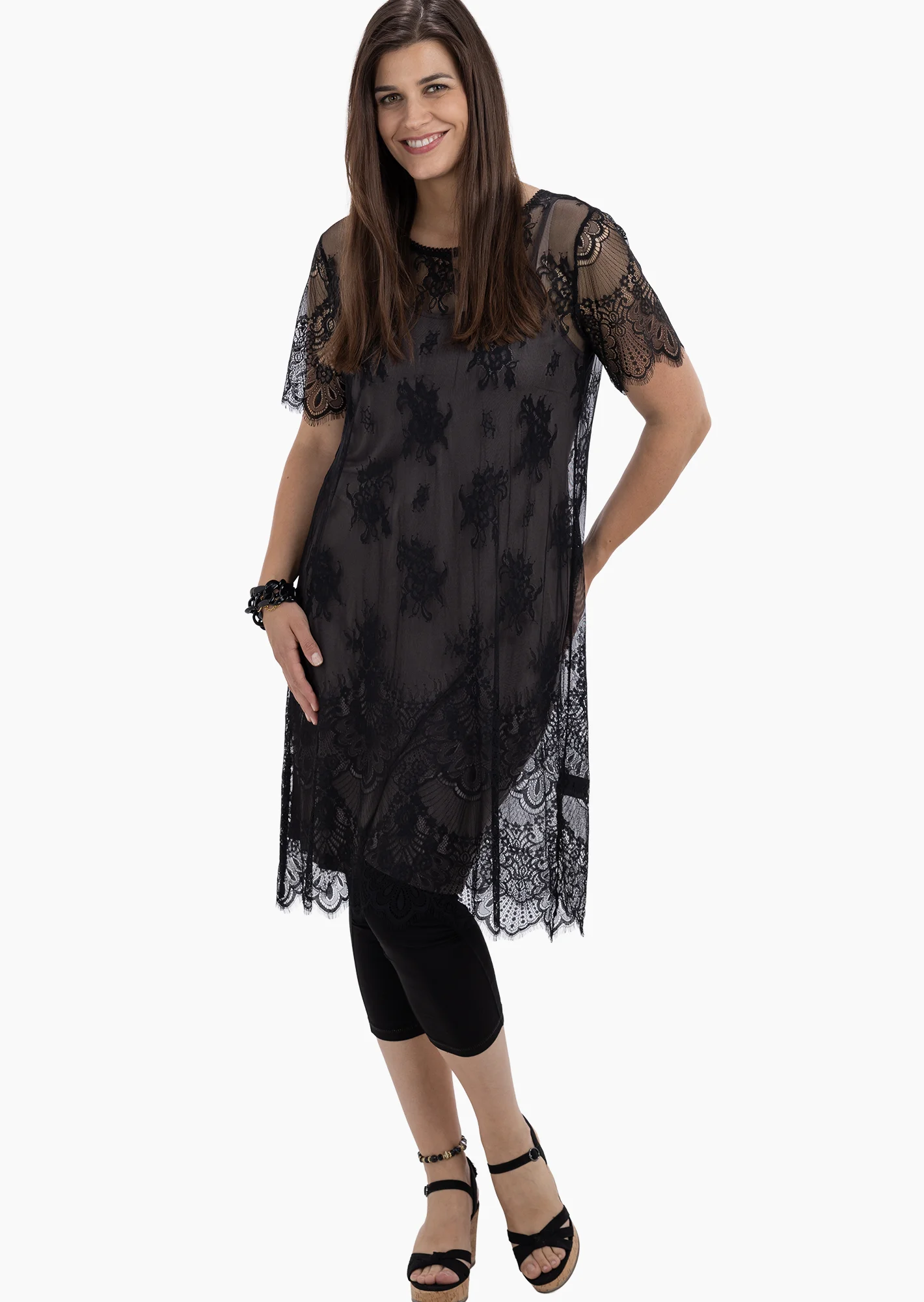 Edles Spitzenkleid, schwarz-taupe