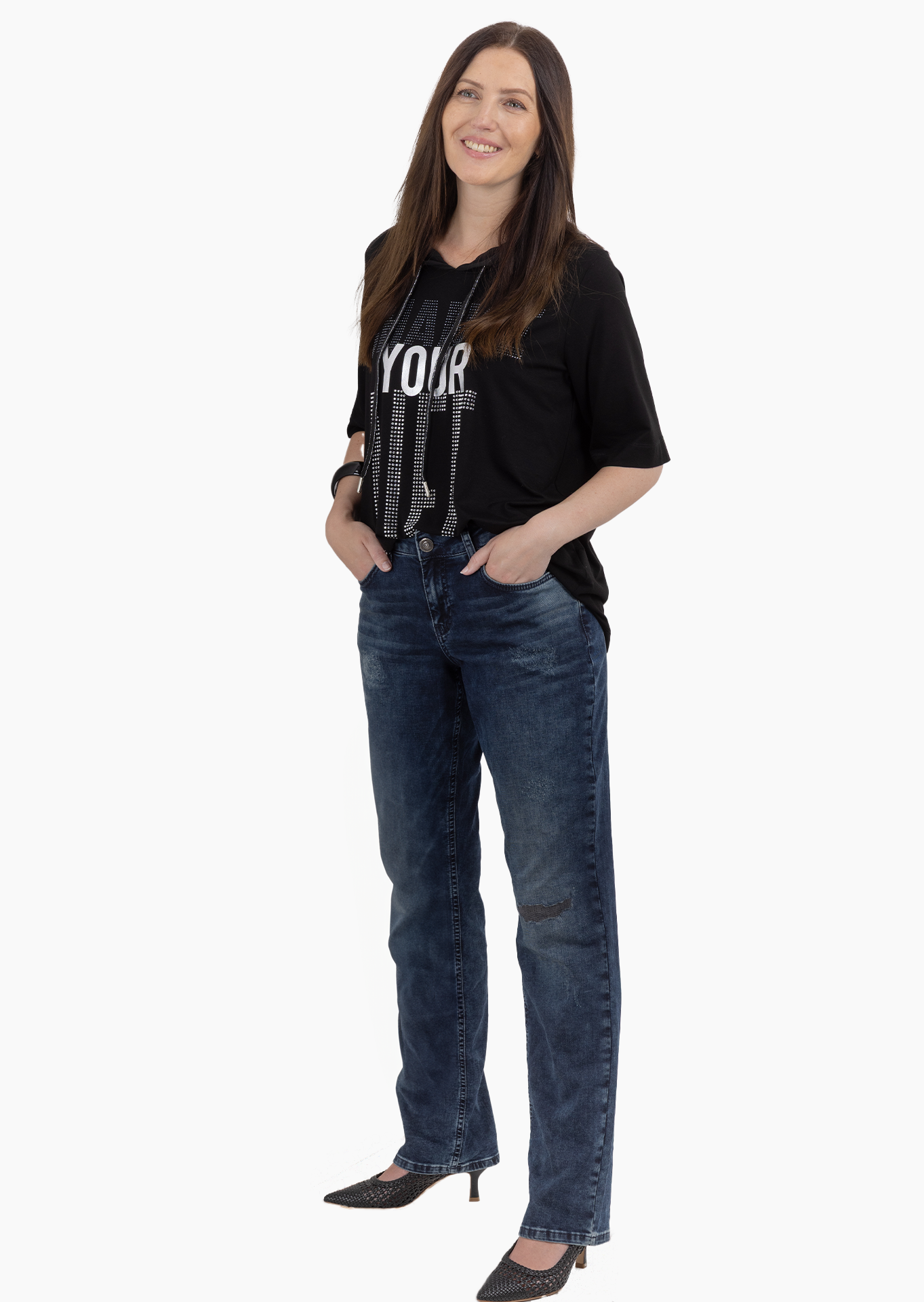 Jeans im Straight-Schnitt, dark blue denim