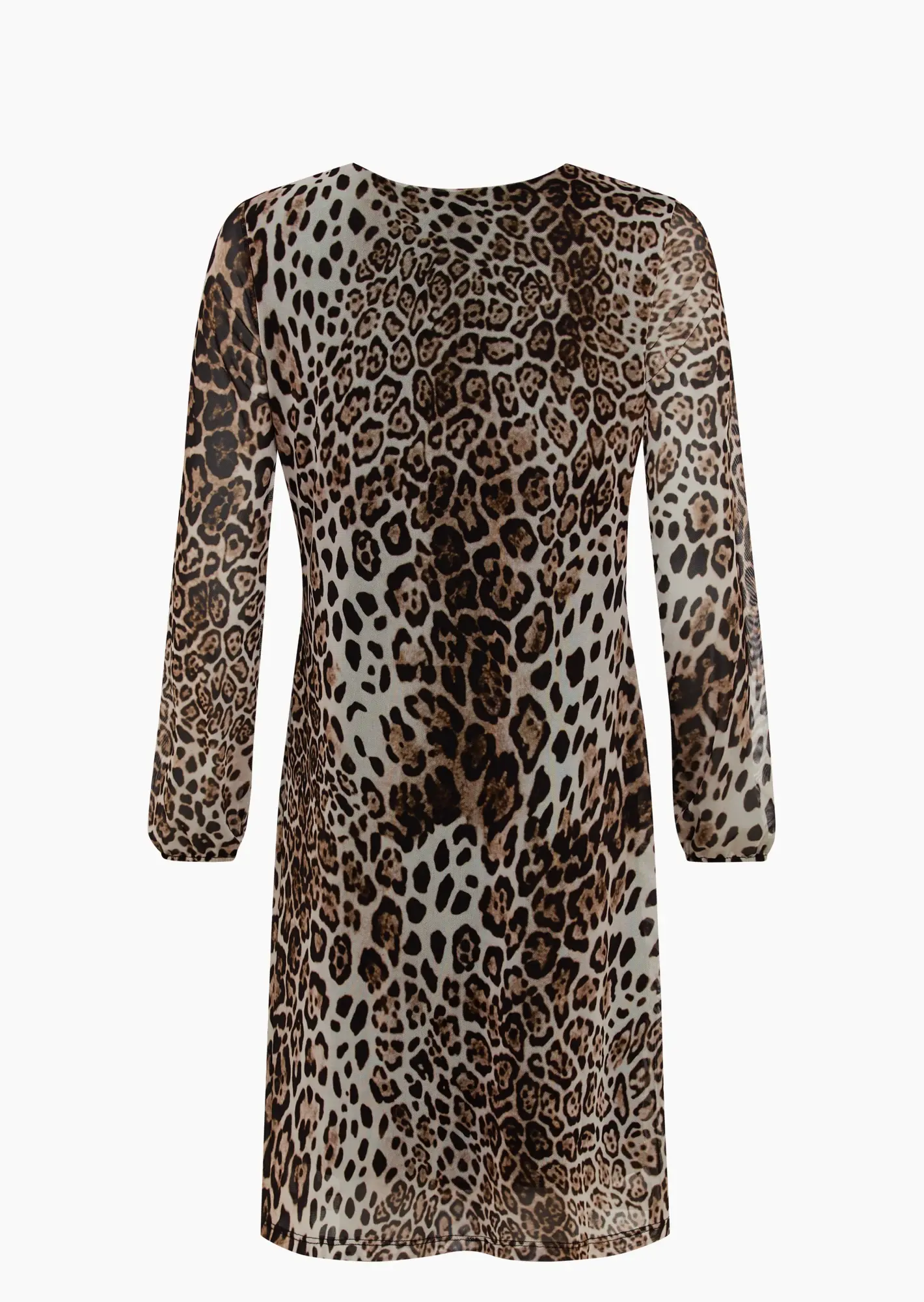 Midi-Kleid im Alloverleoprint, schwarz-crema