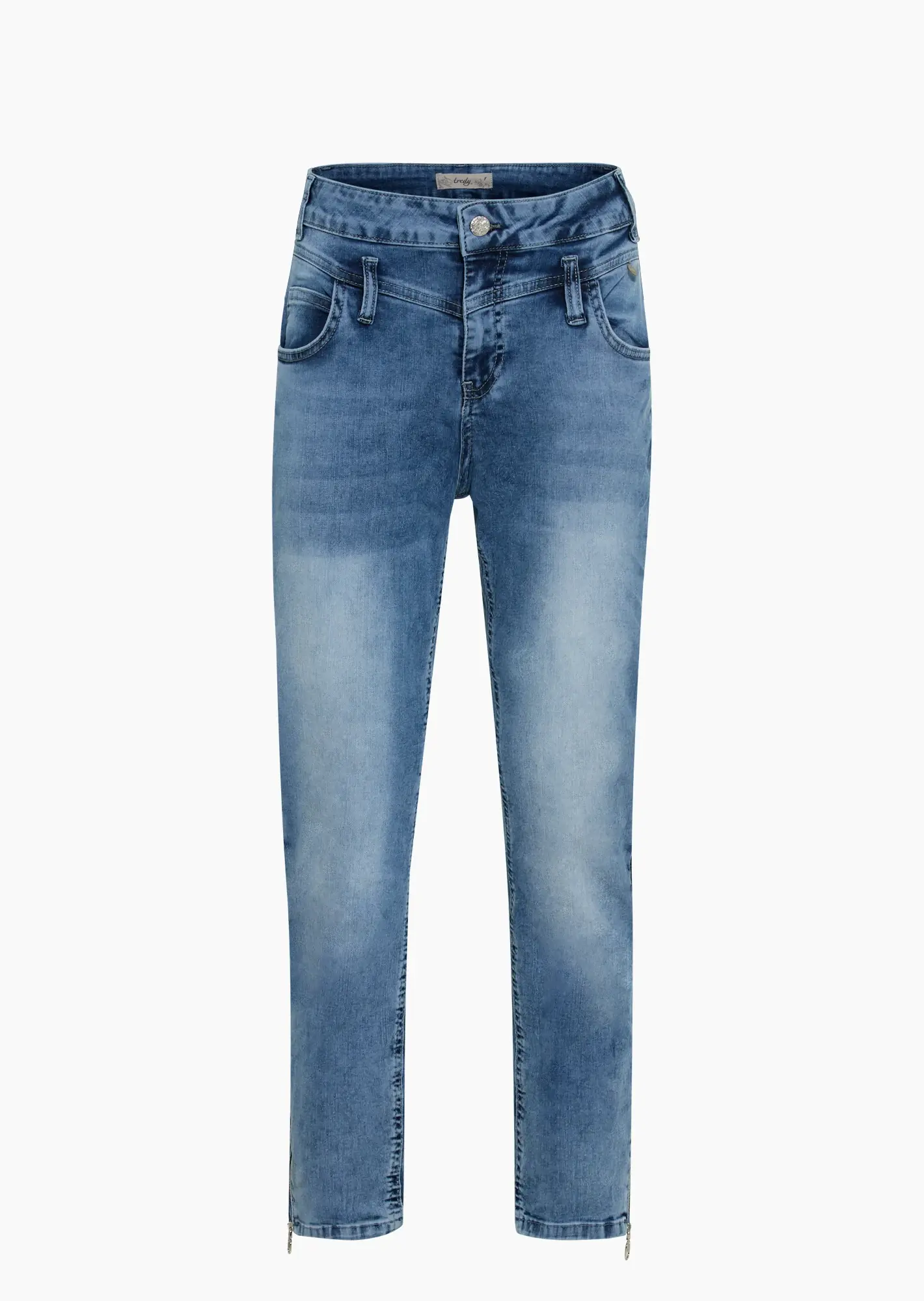 Jeans mit dekorativen Reißverschlüssen, light blue denim