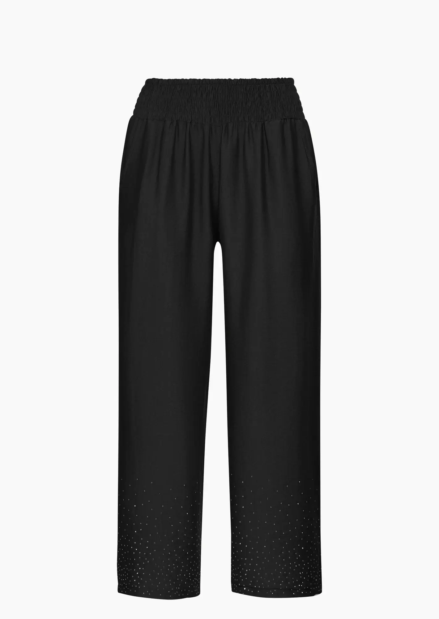 Wide Leg Hose mit dekorativem Saum, schwarz