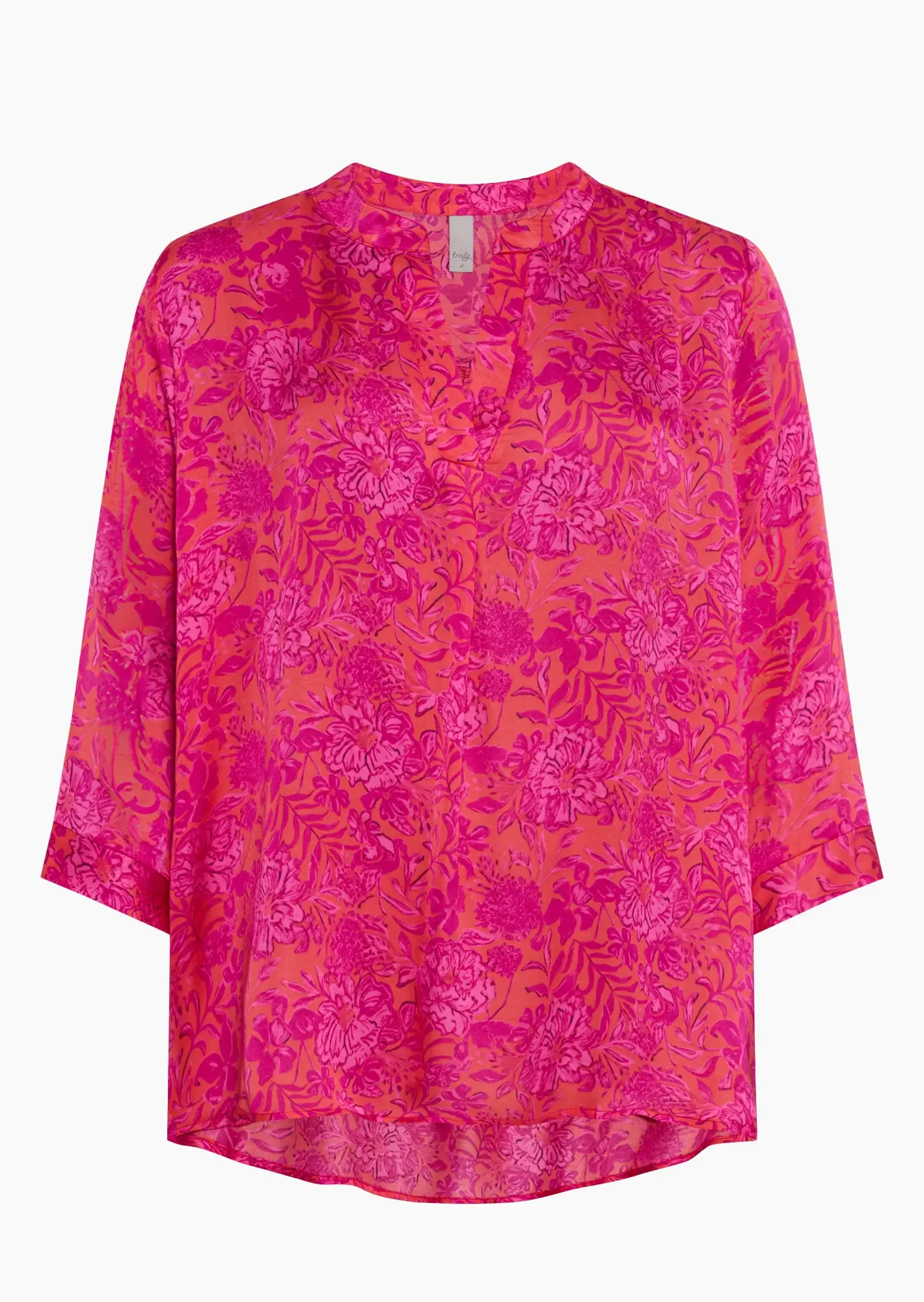 Bluse aus Viskose-Satin mit Print, pink-orange