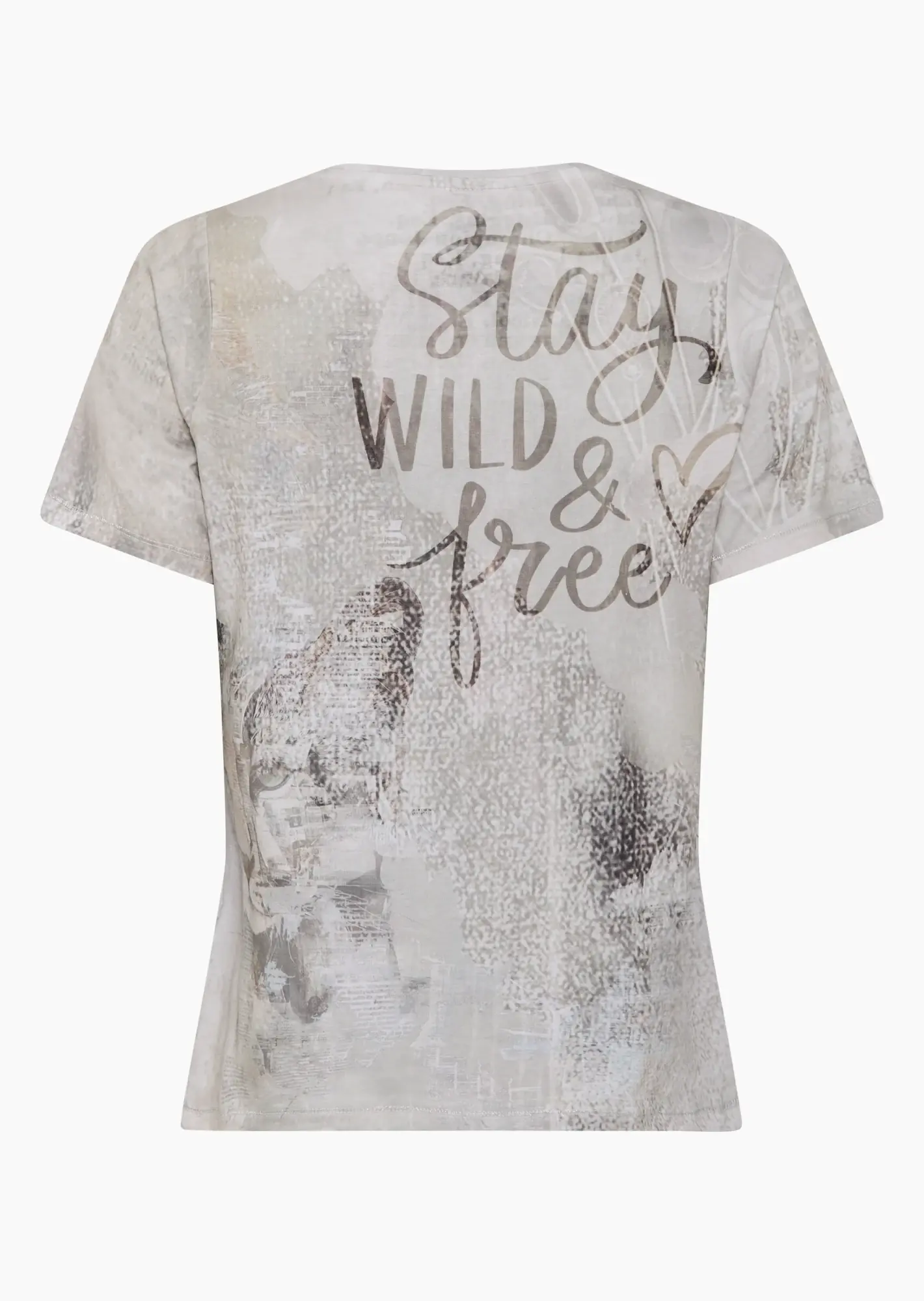 Shirt mit Print & Ziersteinen, crema