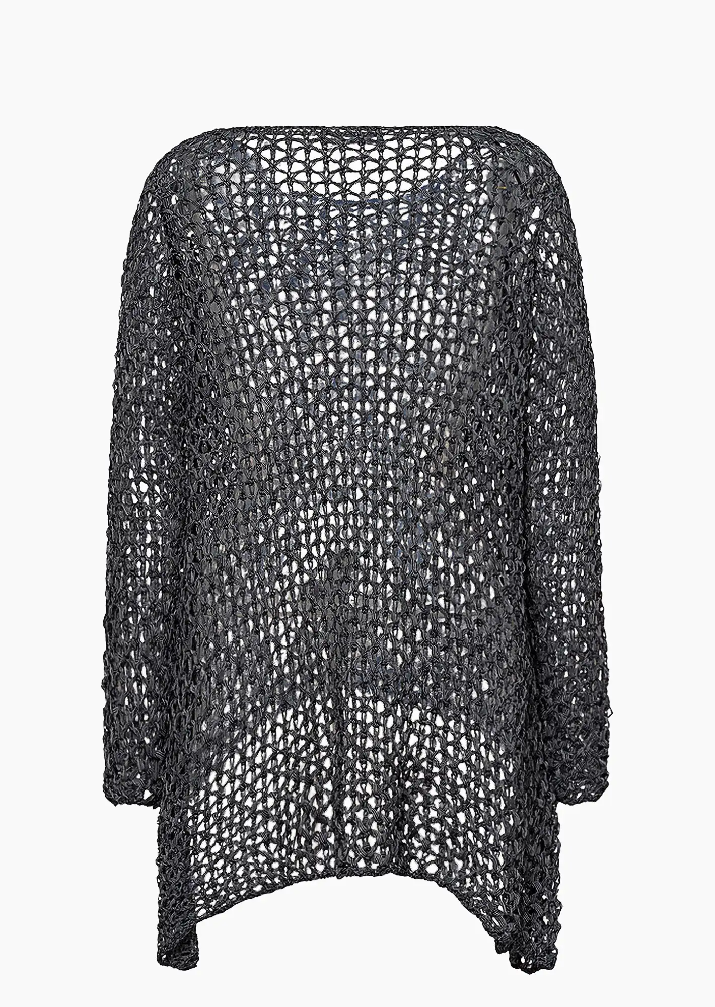 Pullover in Lochstrick, schwarz-melange