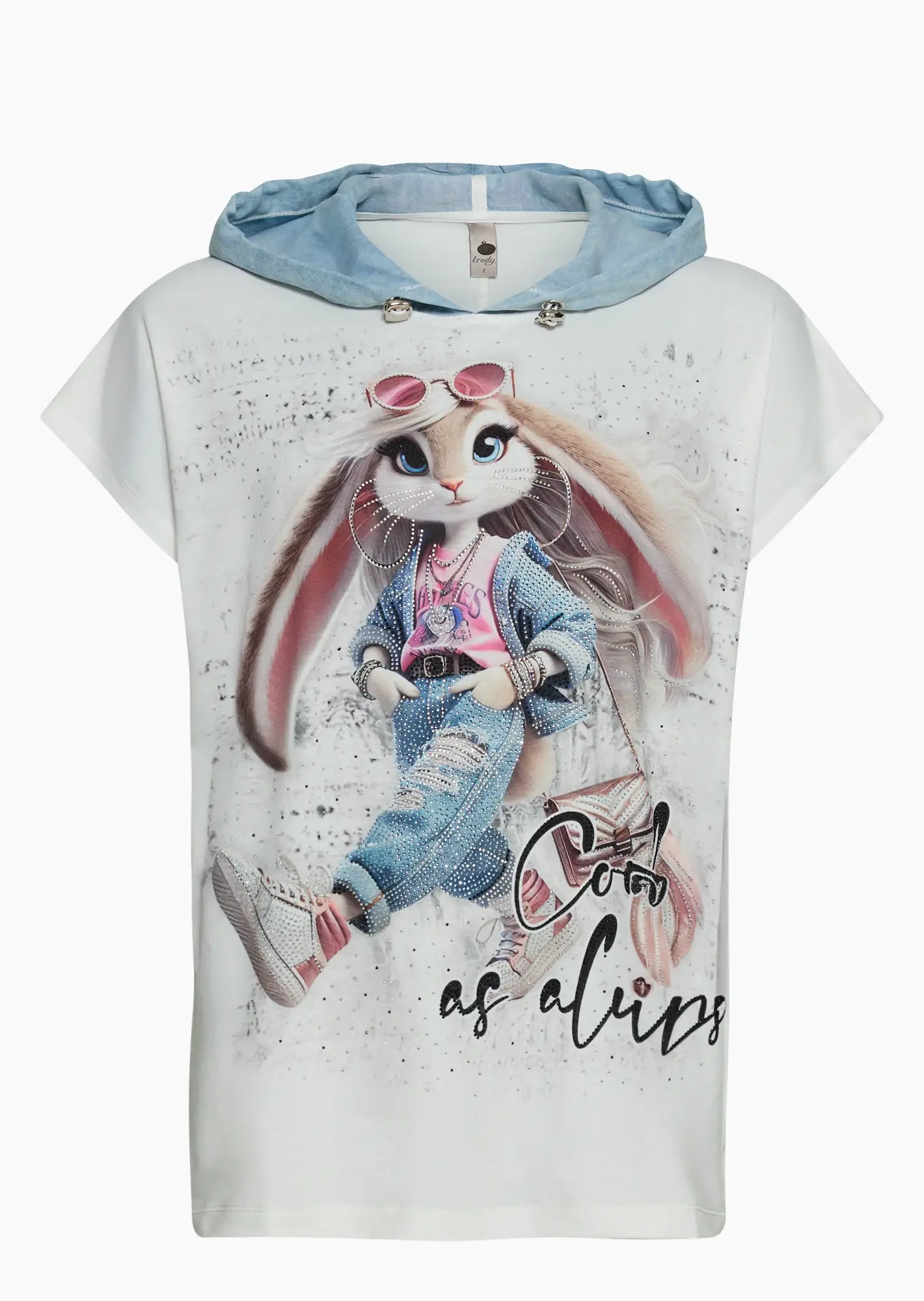 Kapuzenshirt mit Ziersteinen und Animalprint, offwhite