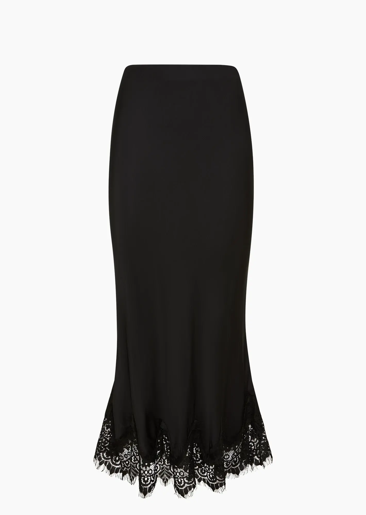 Rock aus Viskose-Satin mit Spitze, schwarz