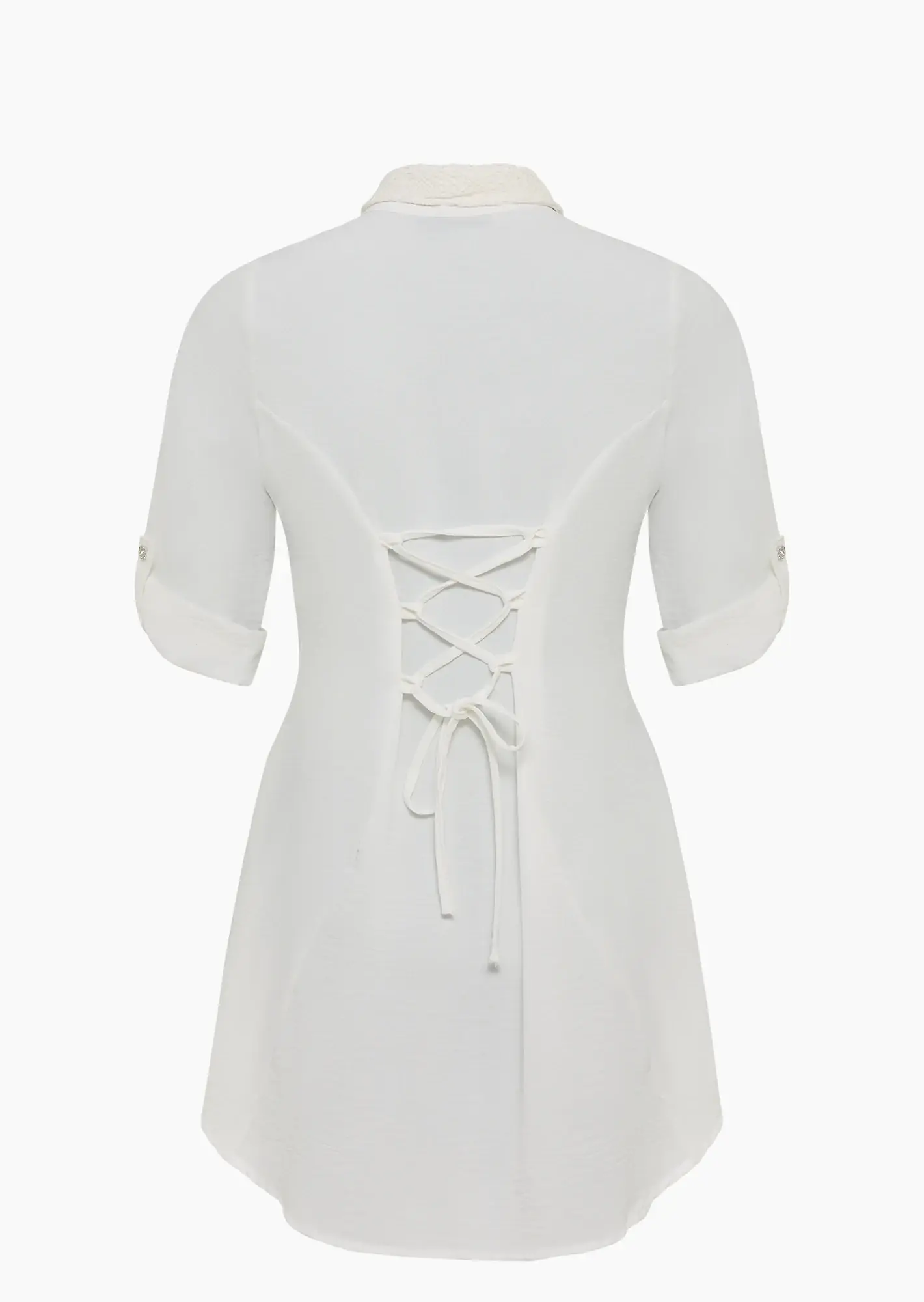leichte Bluse mit Häkelkragen, offwhite