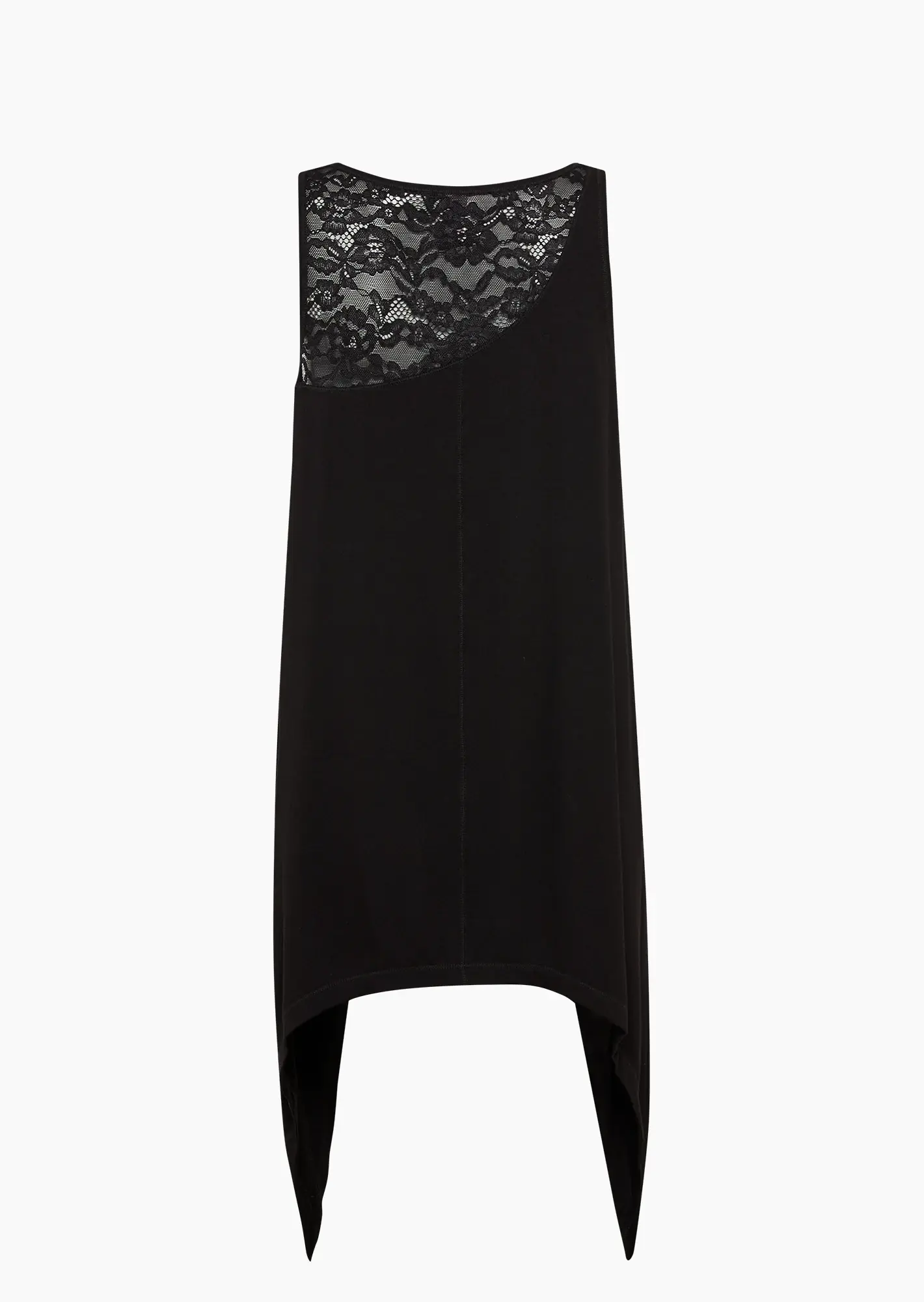 Zipfeliges Top mit Spitze, schwarz
