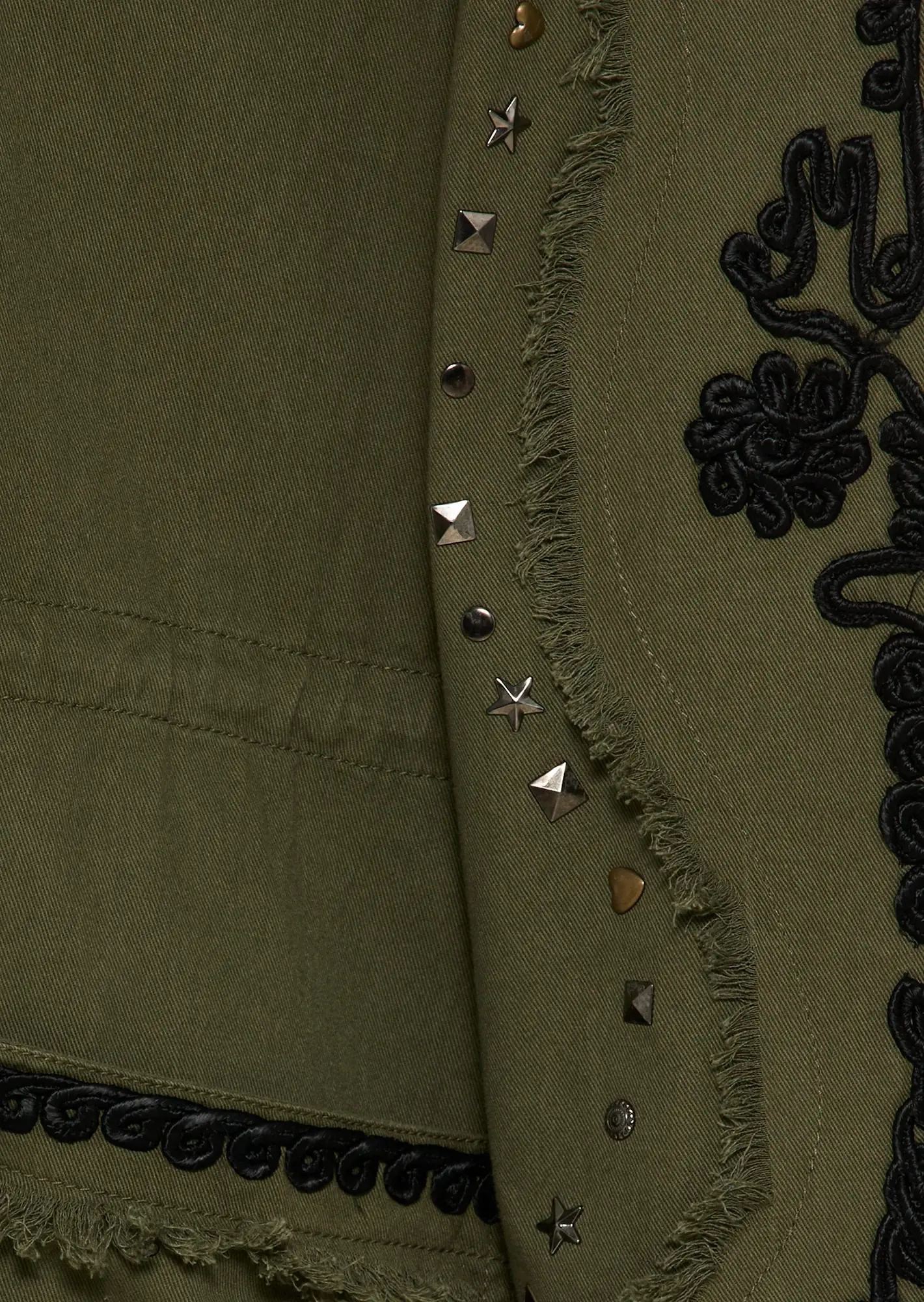 Jacke mit Stickerei- & Nietendetails, khaki